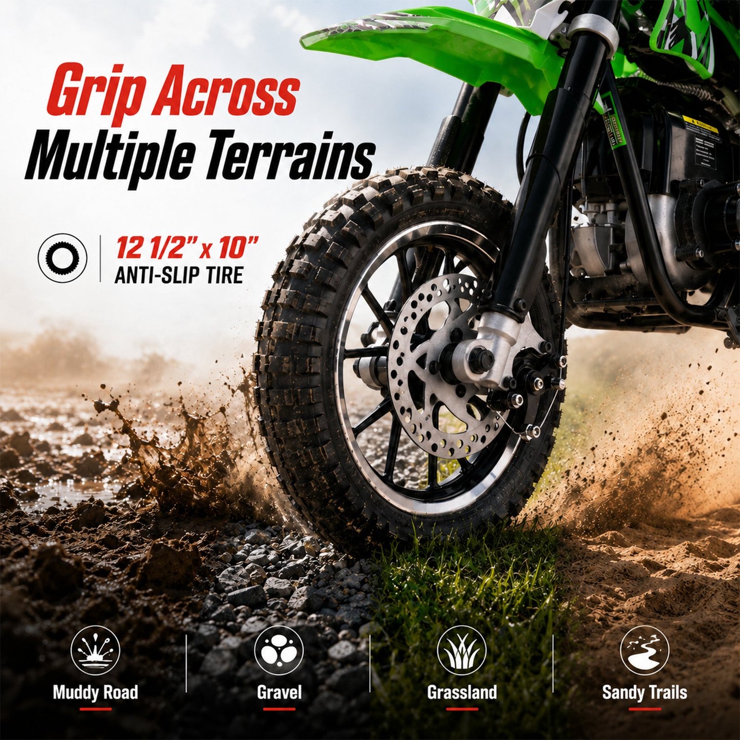 Aoemoe dirt bicycles, 39cc gas power motorcycle, 45×24×16in , 4-Stroke, dirt bicycles for kid 8 14, Green