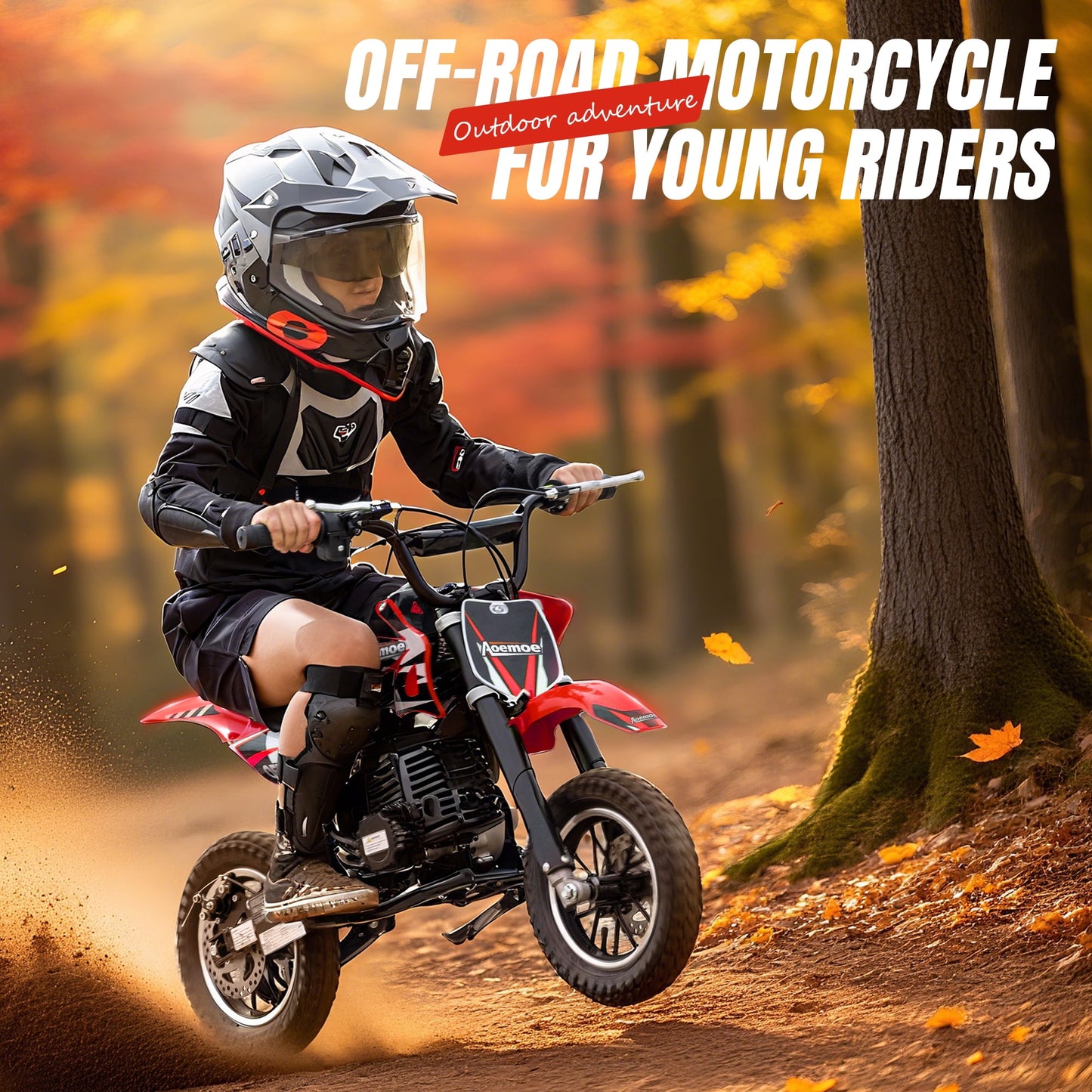 Aoemoe 49cc 2-Stroke Gas Mini Dirt Bike, Off-Road Tires & Disc Brakes, 20mph/160lb, Red