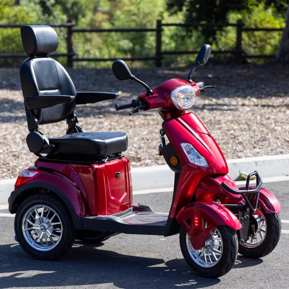 Super Large Electric 4 Wheel Mobility Scooters, Heavy Duty 800W Wheelchair Device, 500 LBS Capacity for Seniors & Adults, Speed Adjust, Remote Key, Receive Ready to Ride.（Red）