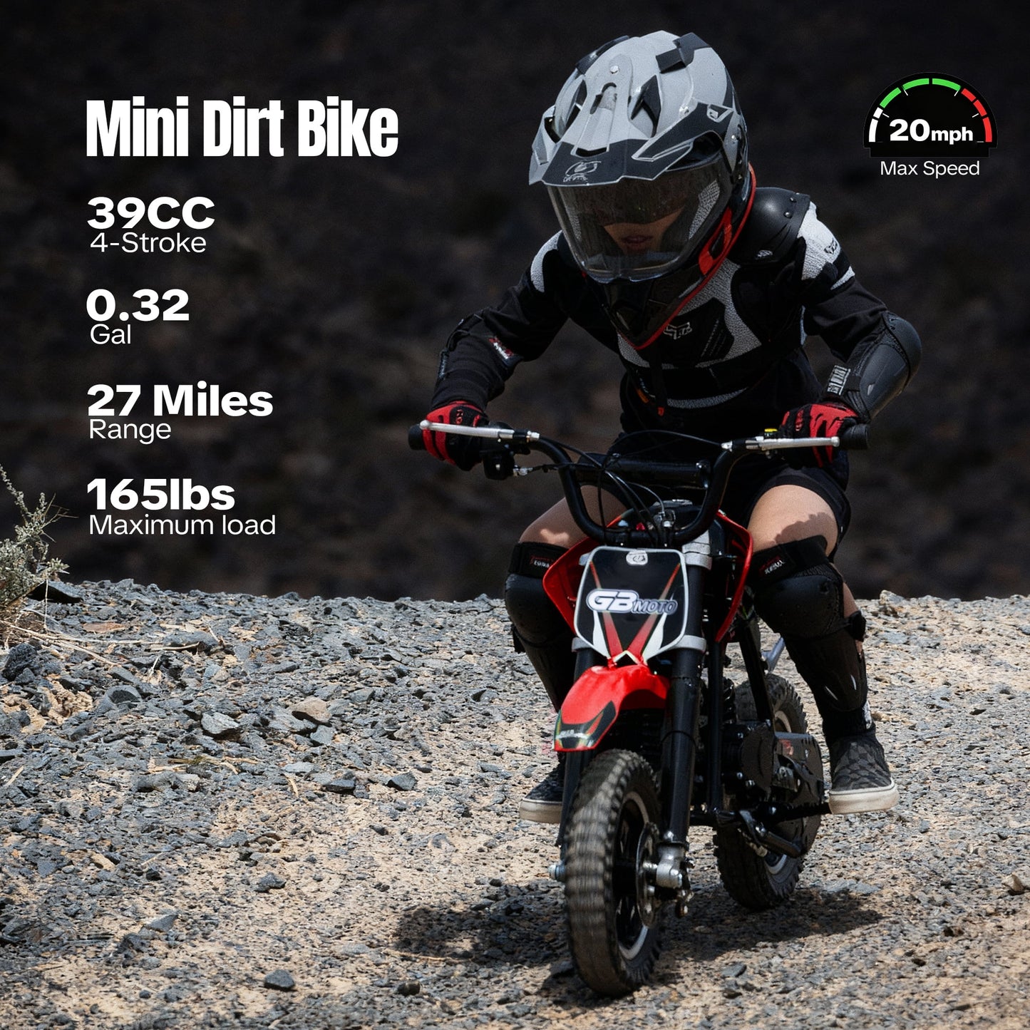 QEASET 39CC 4-Stroke Mini Bike, Up to 20 MPH, Ages 13+, Off-Road Dirt bike, Red