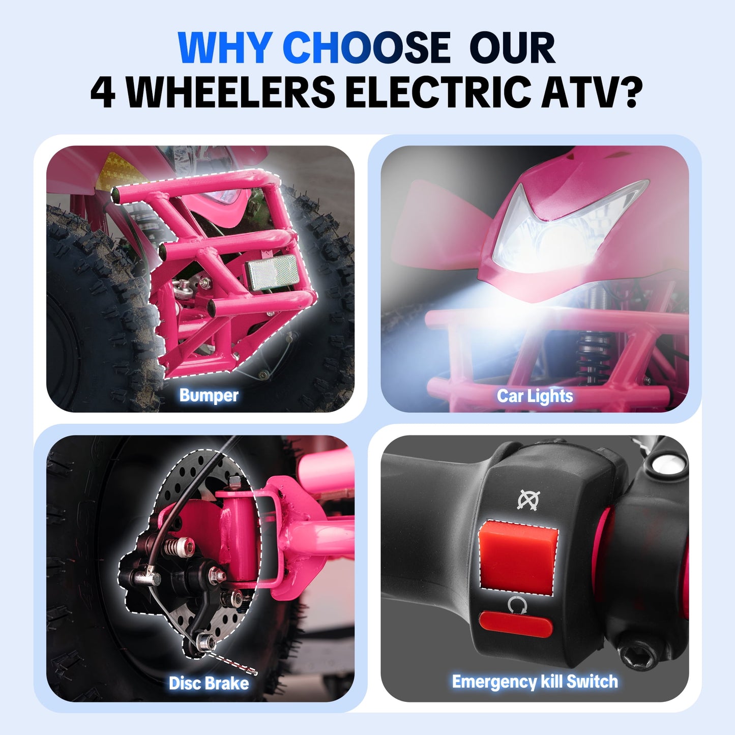 QEASET 500W Sport Ride – 15 mph Speed, 36V Battery, 45–60 Min Run Time, Pink
