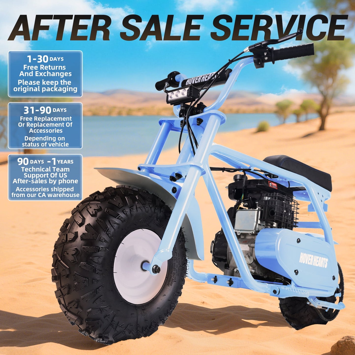 HOVERHEART Gas Mountain Bike, 105cc 4-Stroke Gas Powered Off Road Motorcycle (Model-MB0001) with Led Lights, Disc Brake, Max Load 200Lbs, Up to 30Kph, NO OIL MIX REQUIRED