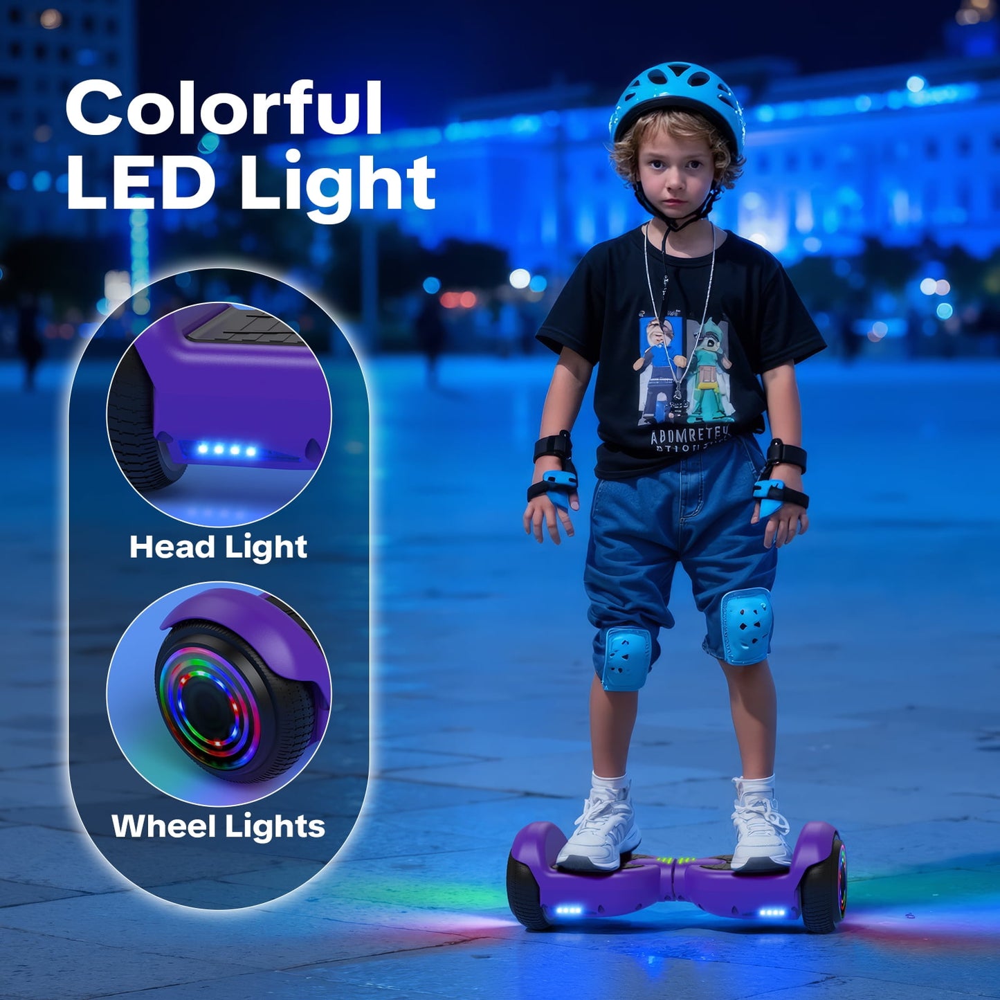 Tcdjtc Hoverboard with Bluetooth and Led Lights, Balance Board for Kids, Kids Outdoor Toys with 9 Mph Max Speed, All Terrain Hoverboard with UL 2272 Safety Standard