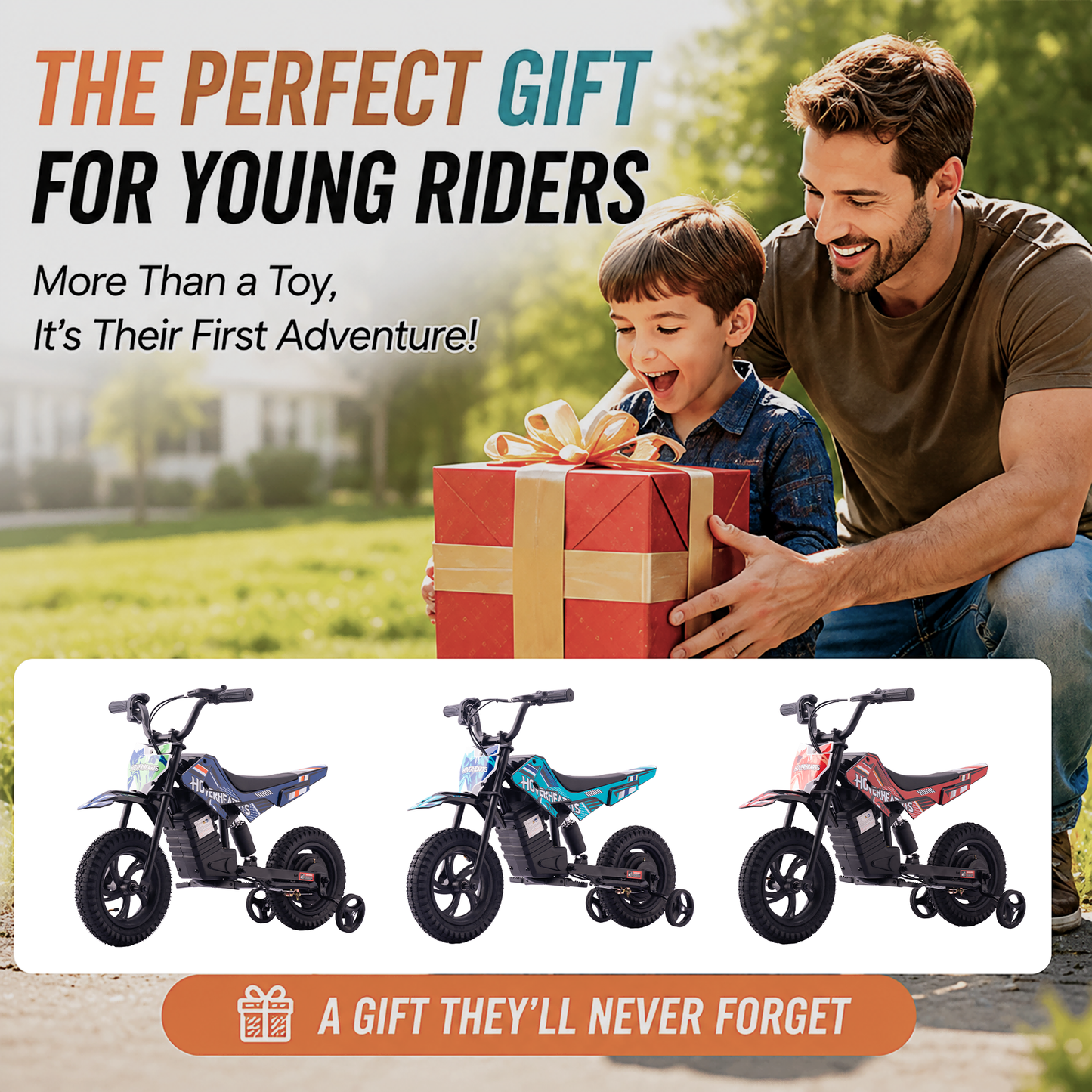 QEASET Dirt Rocket - Red with Decals, up to 6.21 mph, 24V Electric Dirt Bike for Child 8+
