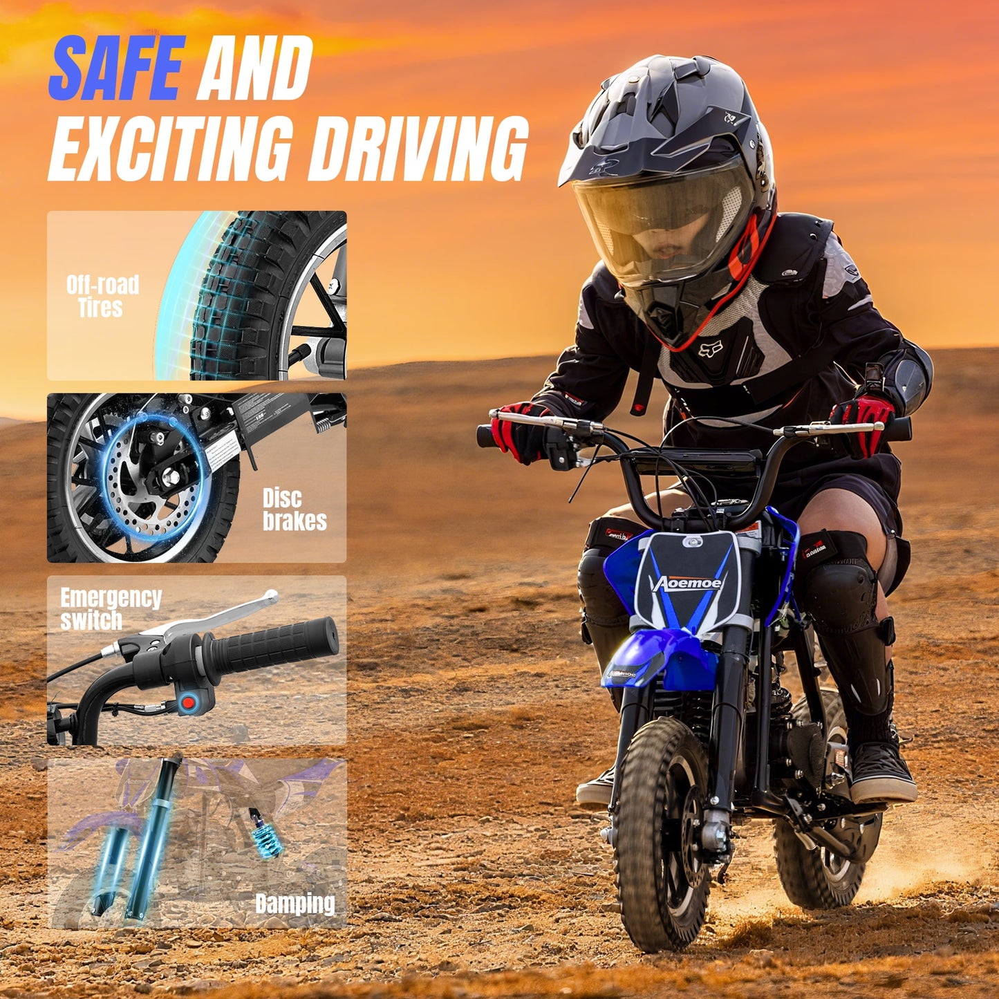Aoemoe 49cc 2-Stroke Gas Mini Dirt Bike, Off-Road Tires & Disc Brakes, 20mph/160lb, Blue