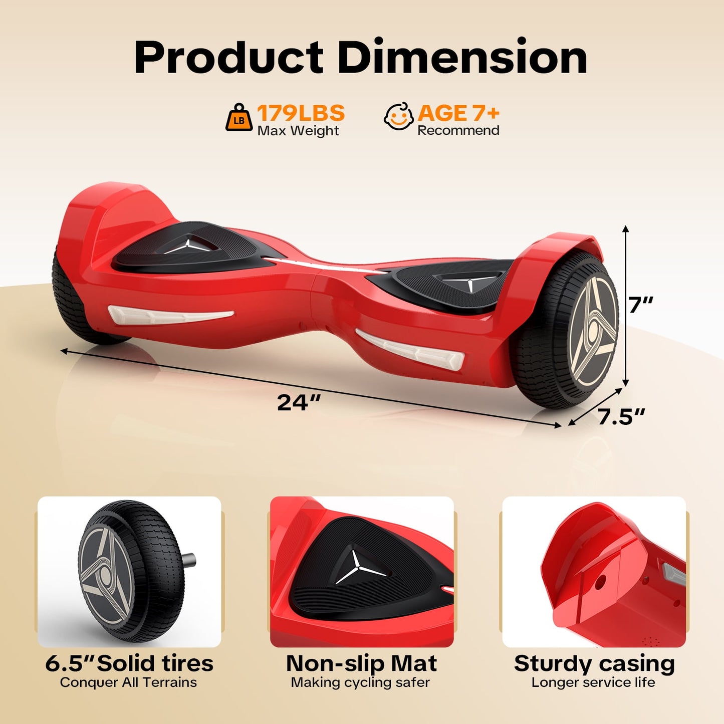 MOSTA All Terrain Self-Balance Scoote ,Electric Scooter Board for Kids & Adults with Bluetooth and Led Lights,6.5 inch, 9 Miles Max 165 lbs capacity Perfect Gift