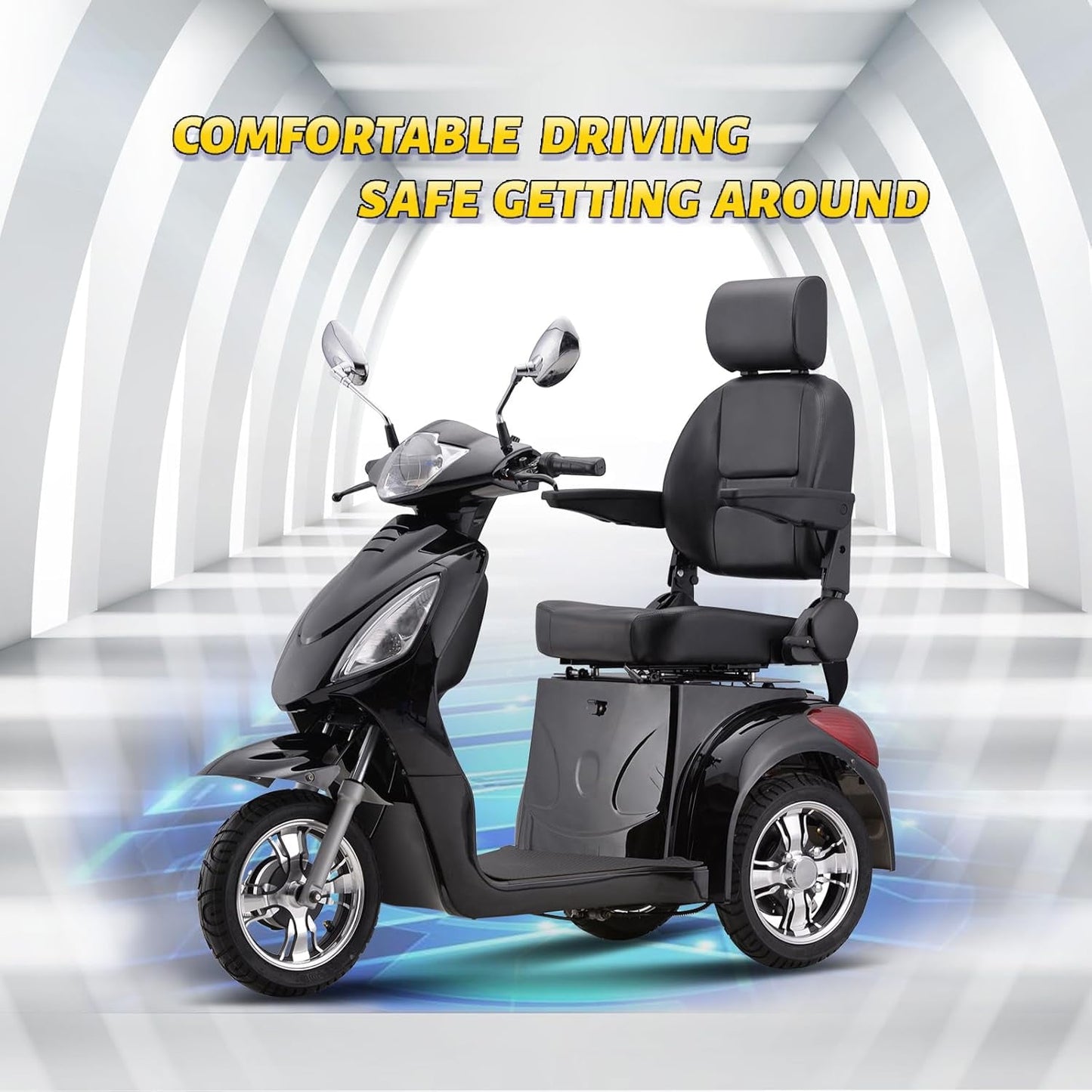 Super Large Electric 3 Wheel Mobility Scooters, Heavy Duty 800W Wheelchair Device, 500 LBS Capacity for Seniors & Adults, Speed Adjust, Remote Key, Receive Ready to Ride.（Black）