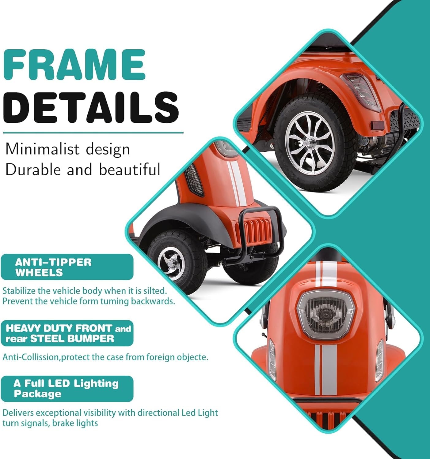 Aoemoe 4-Wheel Mobility Scooter, Electric Heavy Duty Wheelchair, 500 Lb Limit, Orange