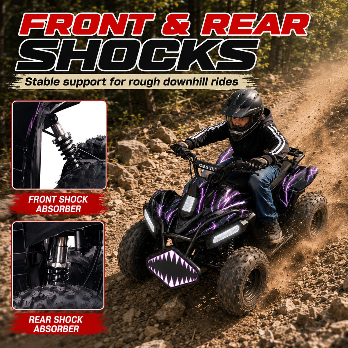 39cc Teen Gas ATV, Gas Powered 4 Wheeler for Teens 16+, 4-Stroke Beginner ATV, Up to 15 MPH, Adjustable Speed, Safety Switches, Front & Rear Brake - Purple