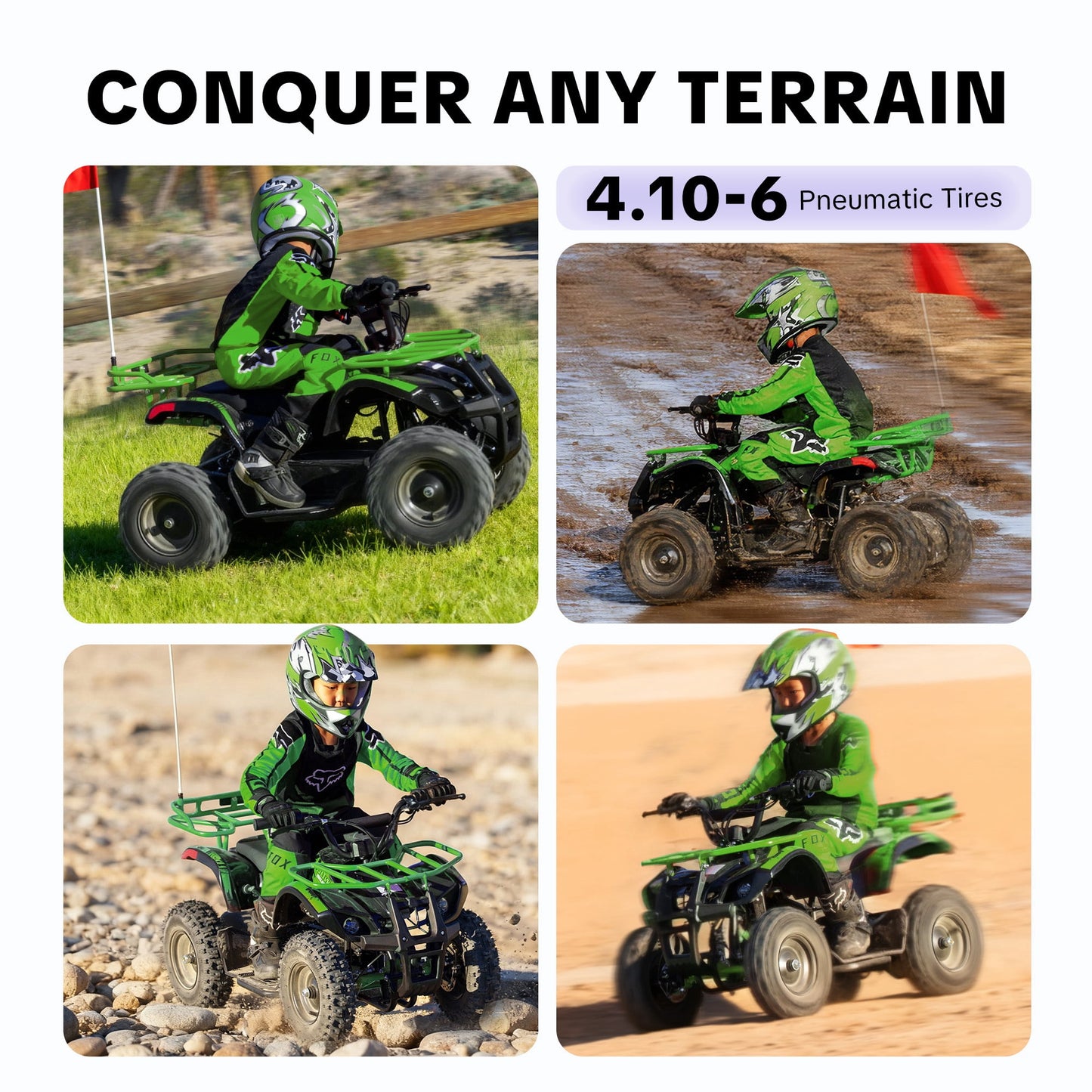 36V 500W Electric 4 Wheeler for age 12+,10/15 MPH Speed Adjustment,IVFJFV 12AH Battery Powered 4 Wheel with Safety Lock,Powered Ride-on Car Dual Shock Absorbers,LED Light,10" Off-Road Tires,