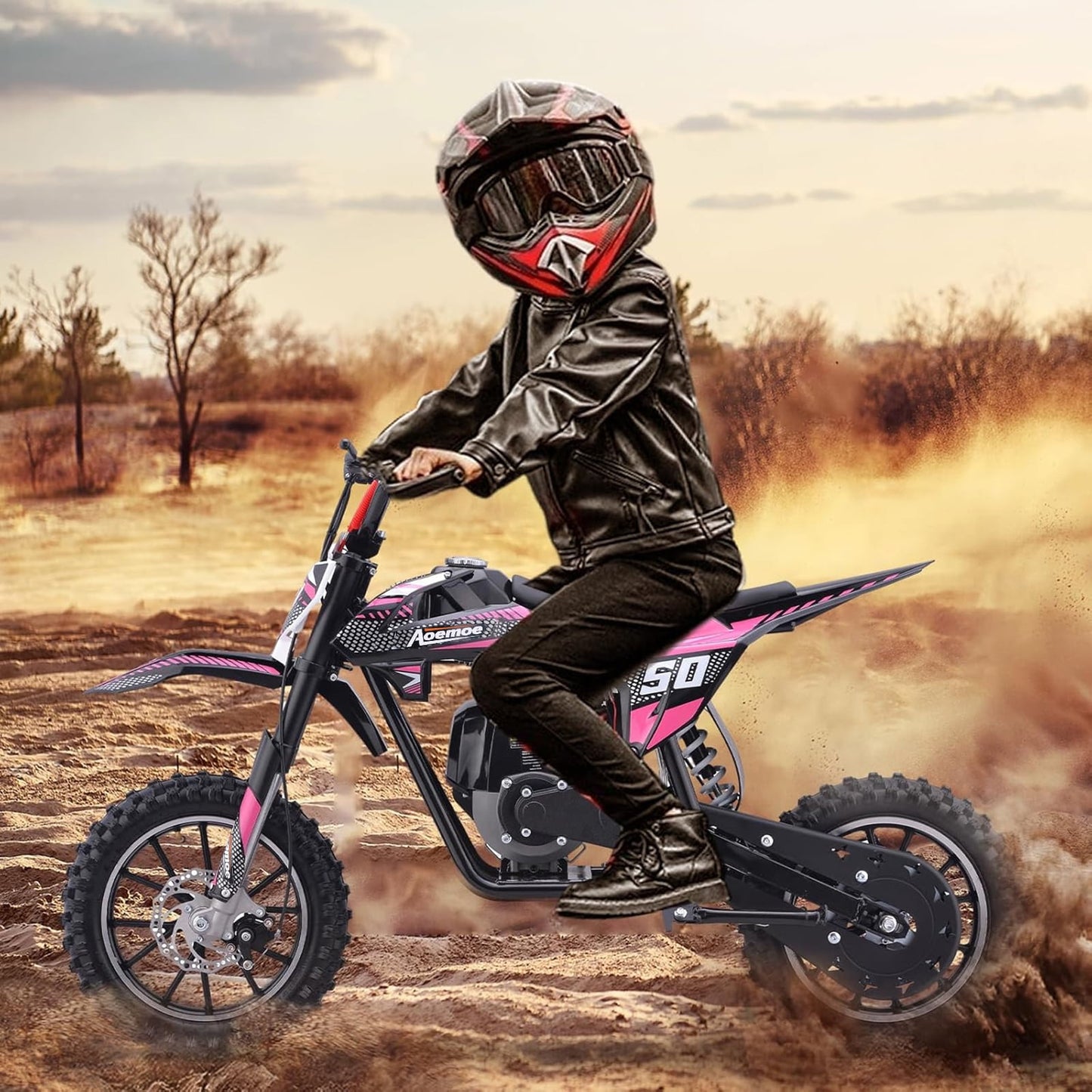 Aoemoe 40cc 4-Stroke Kids Mini Dirt Bike, Gas Powered, Rear Suspension & Disc Brakes, 20Mph/165Lbs,Pink