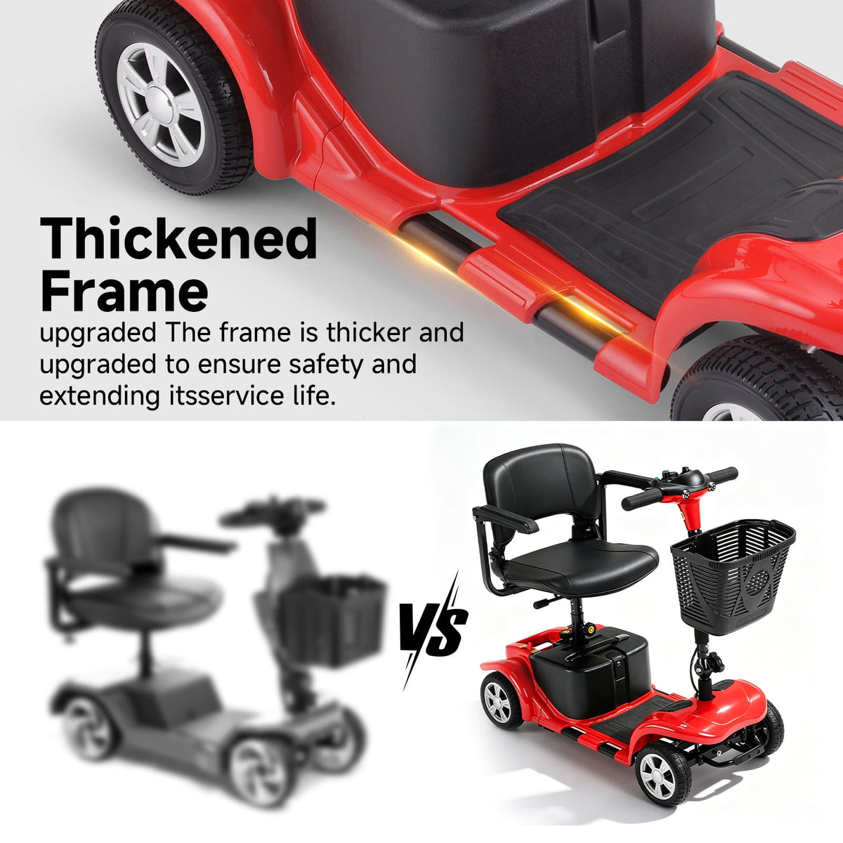 Ostrina All-Terrain Mobility Scooter with USB Charge,300lbs Foldable Powered Wheelchair for Adult,Compact Heavy Duty Mobile for Travel,Removable Battery,Red
