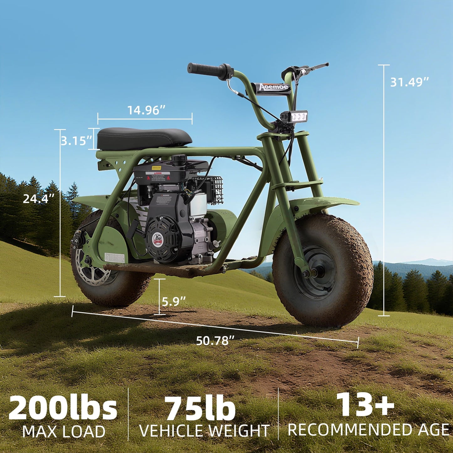 Mini Bike, Gas Dirt Bike, Minibike, Gas Powered Mini Bikes for Adults, 99cc-4 Stroke Pit Bikes with Led, Dirtbike Max Load 200 Lbs, Speed 34.5 KM/H, Perfect Gift