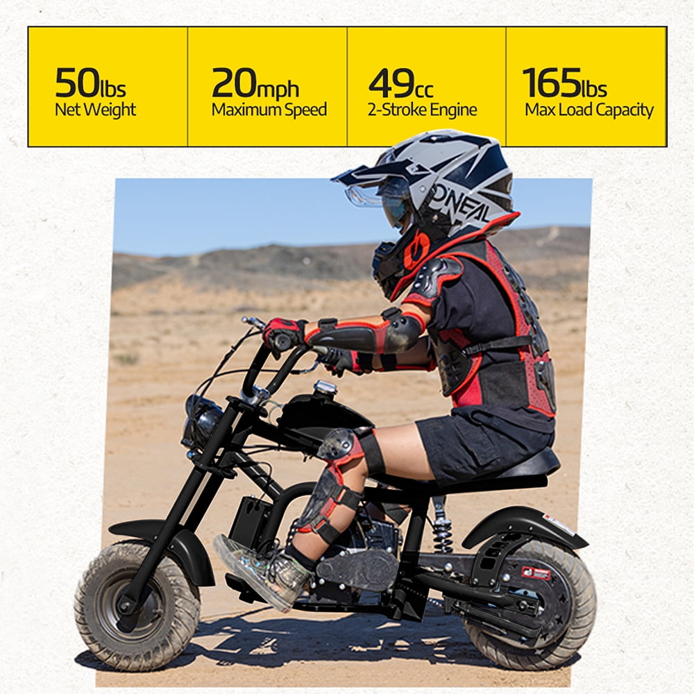Aoemoe 49cc Gas Mini Chopper for Teens & Adults, Dirt Bike with Headlight, Rear Shock, Disc Brakes, 20MPH, Black