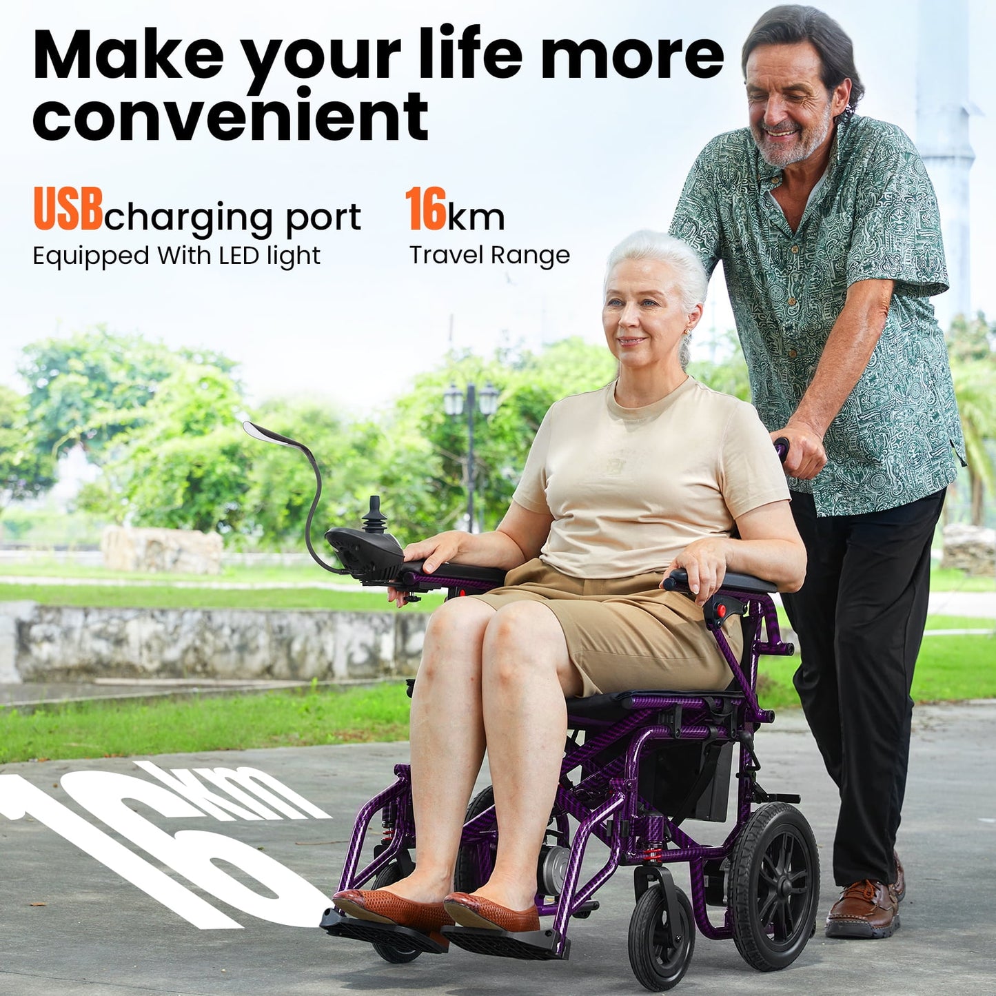 Aoemoe Electric Wheelchair, 15+ Miles Long-Range (397LBS) Lightweight Portable Electric Wheelchair for Adults, USB Phone Charger & Reading Light, Smart Motorized Mobility Scooter with 360° Joystick