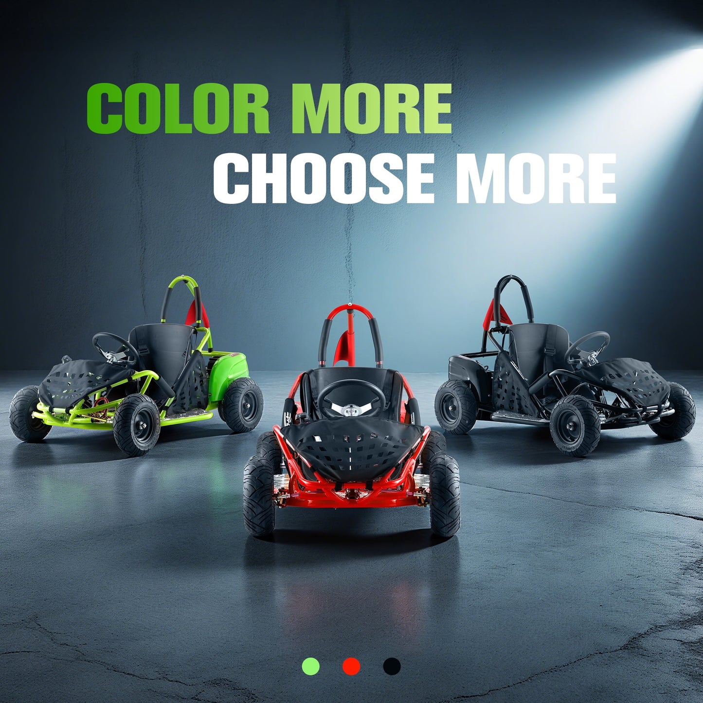 QEASET 48V Electric Go-Kart 1000W Brushless Motor, 20mph Max, 13" All-Terrain Tires, High-Tensile Steel Frame, 4-Point Seat Belt, 3-Speed Control, Hydraulic Disc Brake,Green