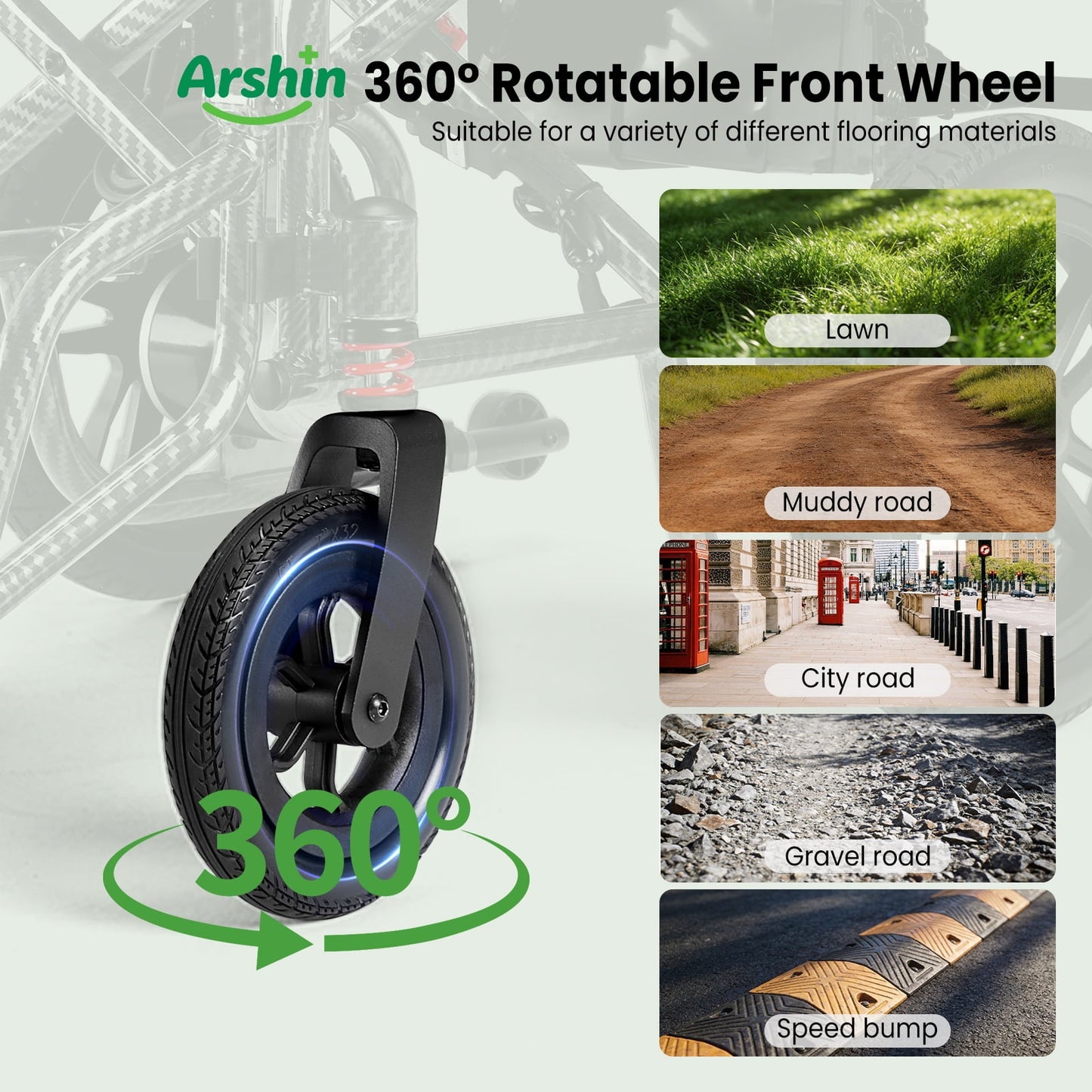 Arshin Electric Wheelchair Lightweight Foldable,20+ Miles Electric Wheelchairs for Adults,360°Joystick Motorized Wheelchair,286+ lbs Capacity,Black