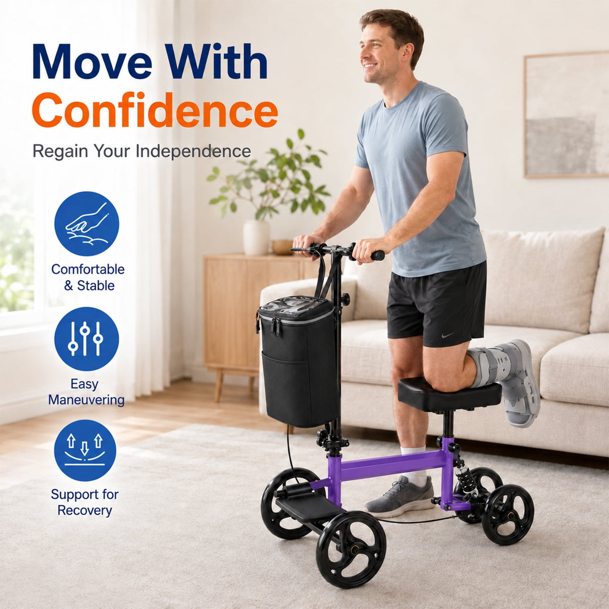 Ostrina Knee Scooter,All Terrain Foldable Knee Scooter Walker,Disc Brake Knee Walker for Foot Injuries,Compact Crutches Alternative