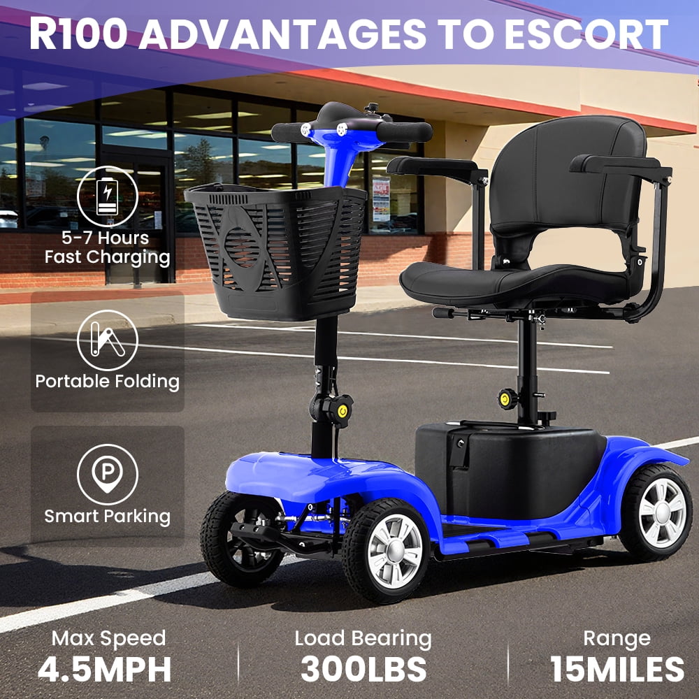 Upgrade 4 Wheels Mobility Scooters for Seniors & Adult,Foldable Electric Wheelchair for Adult,All Terrain Motorized Scooters with 300 LBS,Long Travel Range,Basket,Rotating Seat,Blue
