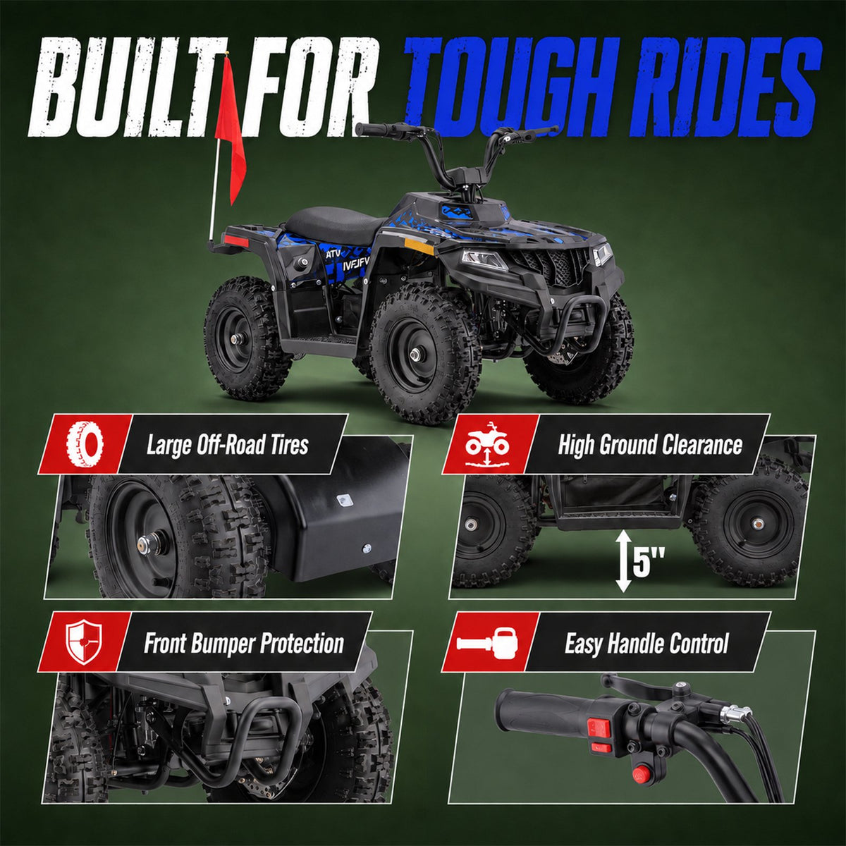 36V Electric 500W Motor 4-Wheeler with Front & Rear Suspension, IVFJFV Electric 4-wheel Off-Road Tires & Safety Flag & LED Headlights,Power Ride on Car for 13+