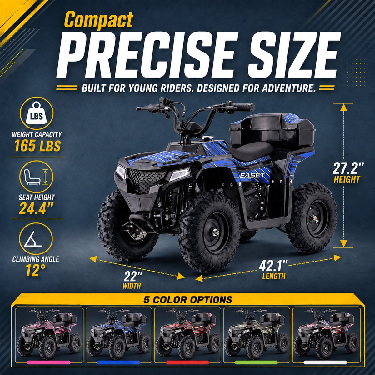 39cc Teen Gas ATV, Gas Powered 4 Wheeler for Teens 16+, 4-Stroke Beginner ATV, Up to 15 MPH, Adjustable Speed, Safety Switches, Front & Rear Brake - Blue