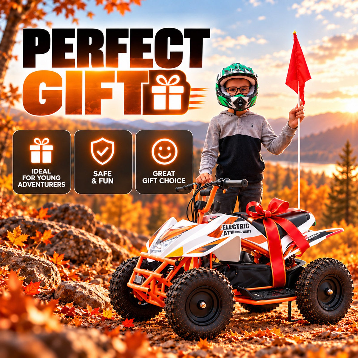 IVFJFV Powered 4 Wheeler,500W Electric 4 Wheeler with Dual Speed Adjustment,36V Four Wheeler Max 15 MPH, Front & Rear Shock Absorbers, All-Terrain Tires and Safety Disc Brake,ORANGE