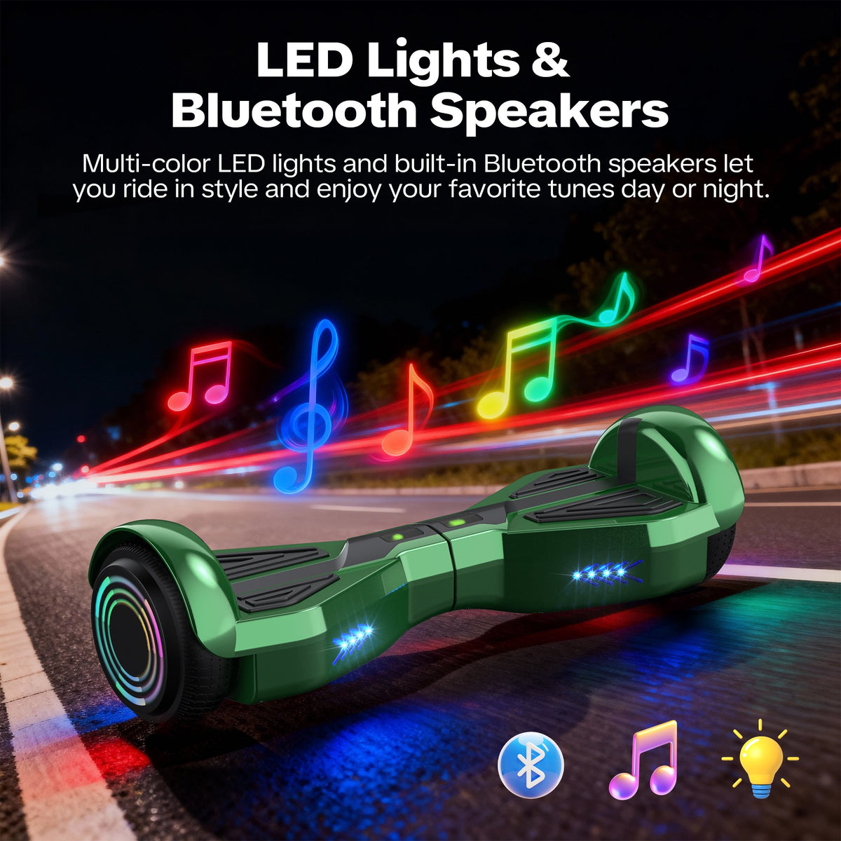 Tcdjtc Hover Self-Balance Scooter for Kids Board, Off Road Electric Scooter with LED Lights & 400W Motor, Electric Scooter with Bluetooth Speakers, Kids Scooter with 9MPH Max Speed