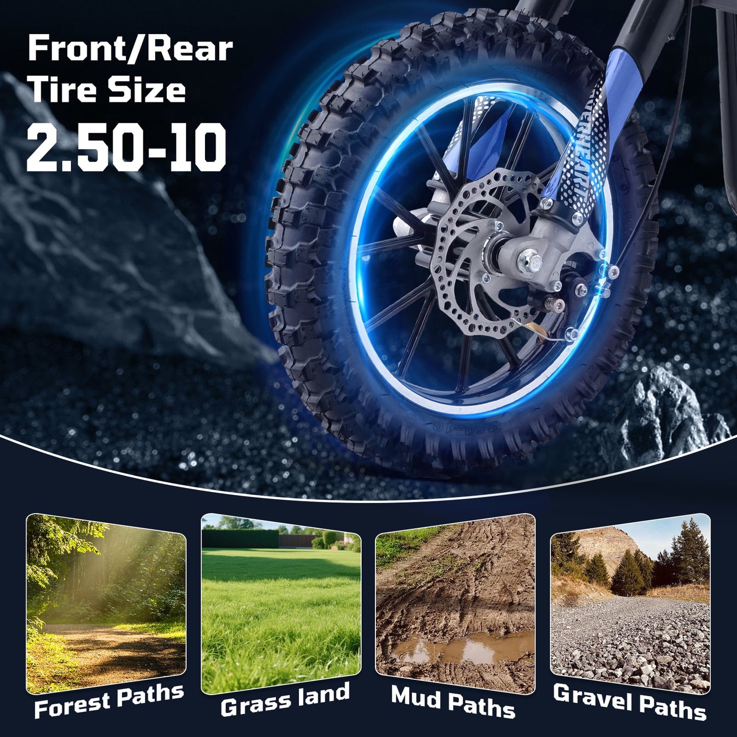 Gas Dirt Bike, 50cc 4-Stroke Gas Powered Kids Off Road Motorcycle (Model-DB4S004) with Off-Road Tire, Suspensions, Disc Brakes, Max Load 165Lbs, Up to 25Mph, NO OIL MIX REQUIRED