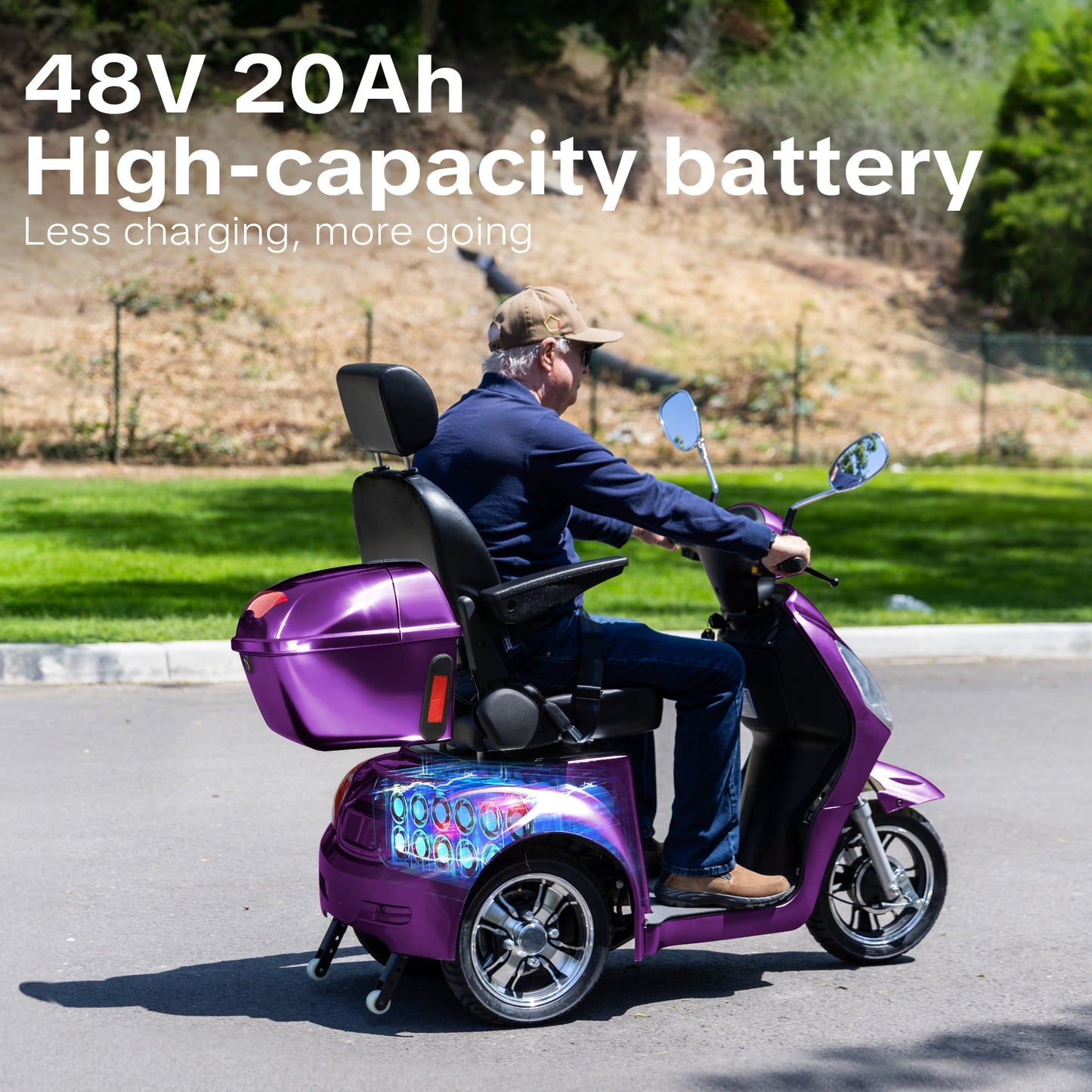 Arshin 3-Wheel Mobility Scooter for Seniors–500 lb Capacity,800W Motor,31-Mile Long Range,15 MPH Top Speed,Premium Comfort Seat,Rear Trunk,No Assembly(Purple)