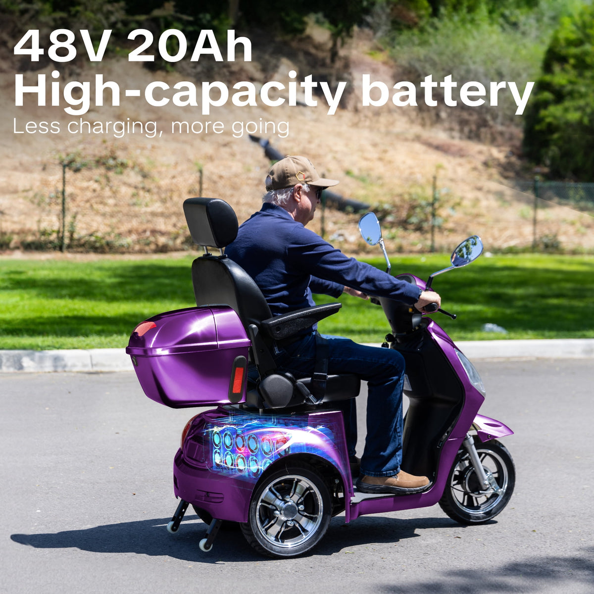Ostrina 3-Wheel Mobility Scooter for Seniors–500 lb Capacity,800W Motor,31-Mile Long Range,15 MPH Top Speed,Premium Comfort Seat,Rear Trunk,No Assembly(Purple)