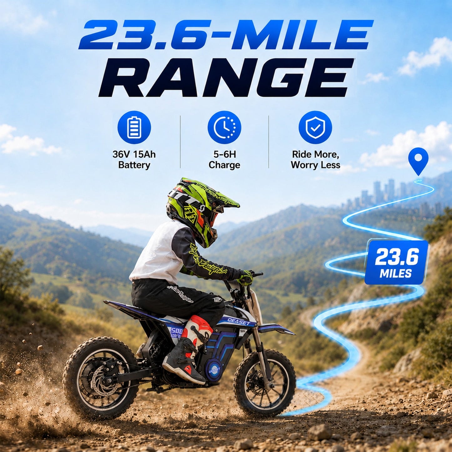 QEASET 36V Electric Dirt Bike, 500W Motorized Mini Dirt Bike with Dual Suspension, Disc Brakes, 17 MPH Max Speed, Electric Off-Road Motorcycle for Boys Girls Ages 8-14,Blue