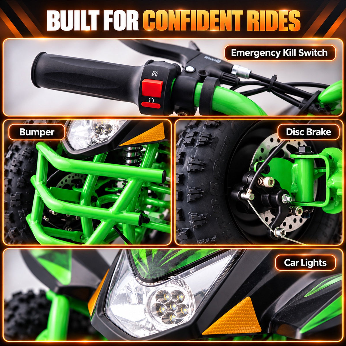 IVFJFV Powered 4 Wheeler,500W Electric 4 Wheeler with Dual Speed Adjustment,36V Four Wheeler Max 15 MPH, Front & Rear Shock Absorbers, All-Terrain Tires and Safety Disc Brake,GREEN
