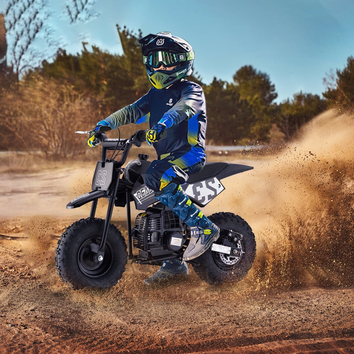 QEASET Mini Kid Dirt Bike,49 CC 2-Stroke Gas Bike with Off-Rode Tire,up to 20Mph, EPA Approved(Black)