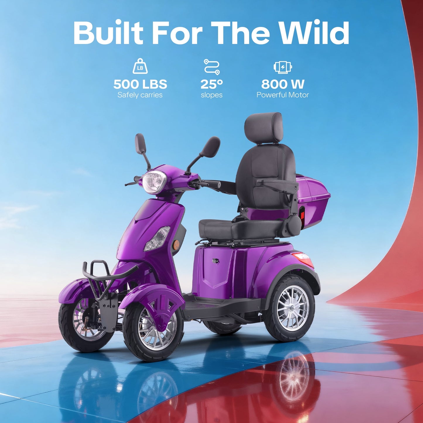 Upgrade Heavy Duty 4 Wheel Mobility Scooters for Seniors & Adults 500lbs Capacity,Arshin 800W All Terrain Fast Mobility Scooter for Travel,Electric Powered Chair,25 Miles Rang,Remote Key(Purple)