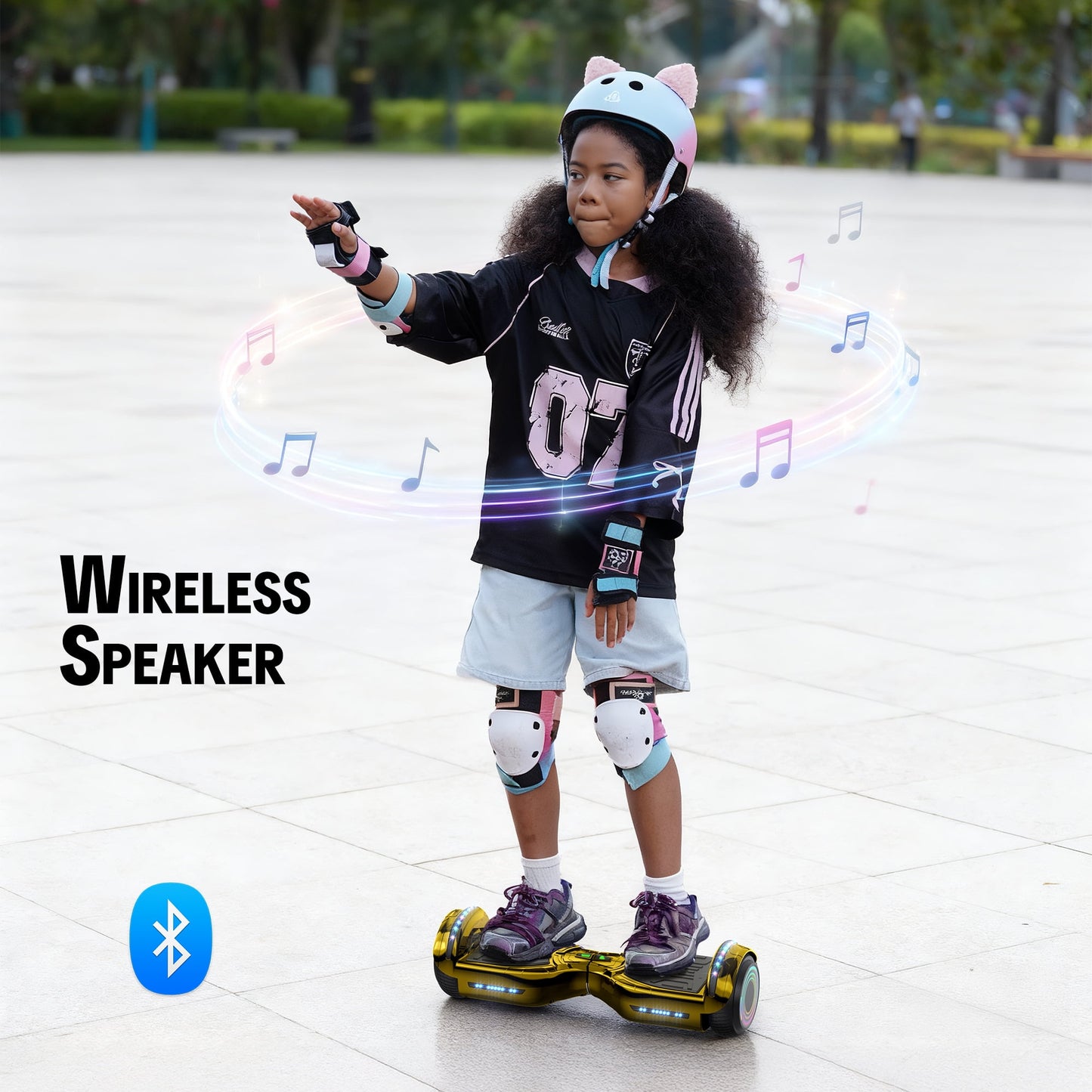 Hover Off Road Board Electric Scooter with LED Lights & 400W Motor, Kids Scooter with 9MPH Max Speed, Electric Scooter with Bluetooth Speakers, Tcdjtc Self-Balance Scooter for Kids