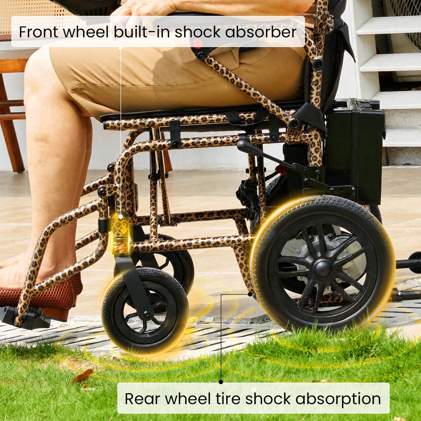 Arshin Electric Wheelchair for Adults - 20+ mile Motorized Wheelchair with 286+ lb Capacity,360°Joystick Control,Lightweight Foldable(Leopard Brown)