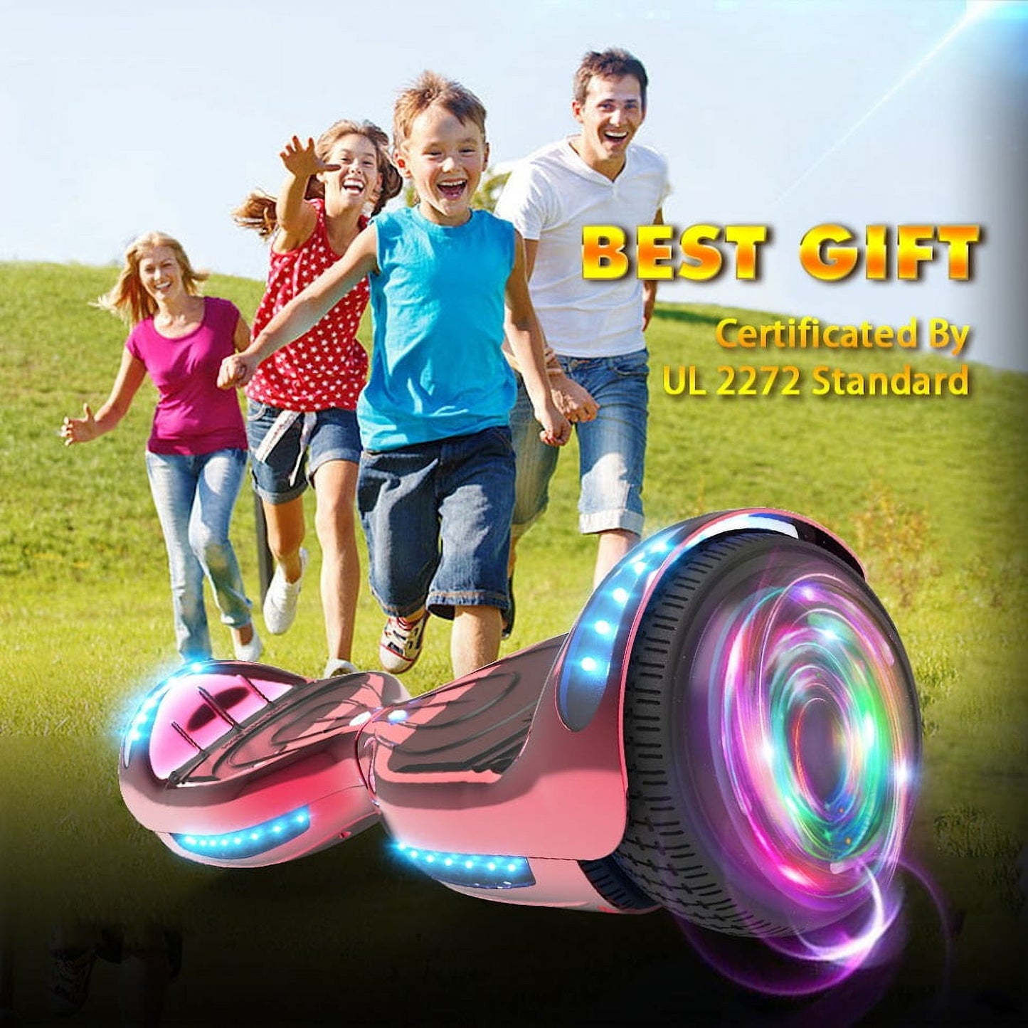 Flash Wheel Hoverboard 6.5" Bluetooth Speaker with LED Light Self Balancing Wheel Electric Scooter, Chrome Red
