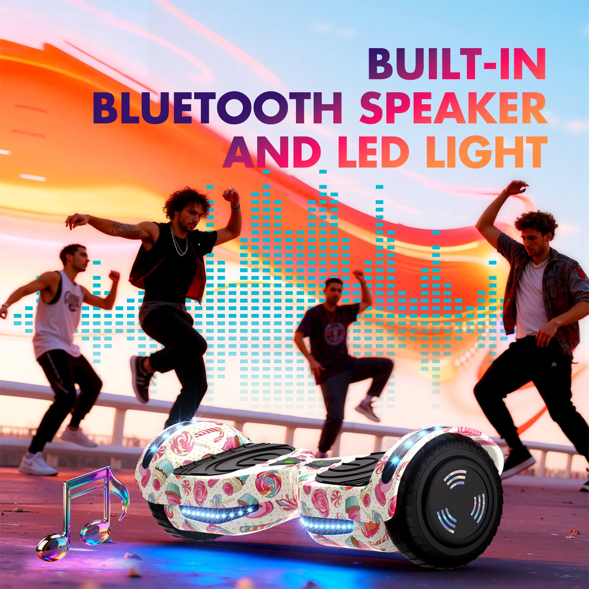 Electric Scooter with Bluetooth Speakers, Hover Off Road Board Electric Scooter with LED Lights & 400W Motor, Kids Scooter with 9MPH Max Speed, Tcdjtc Self-Balance Scooter for Kids