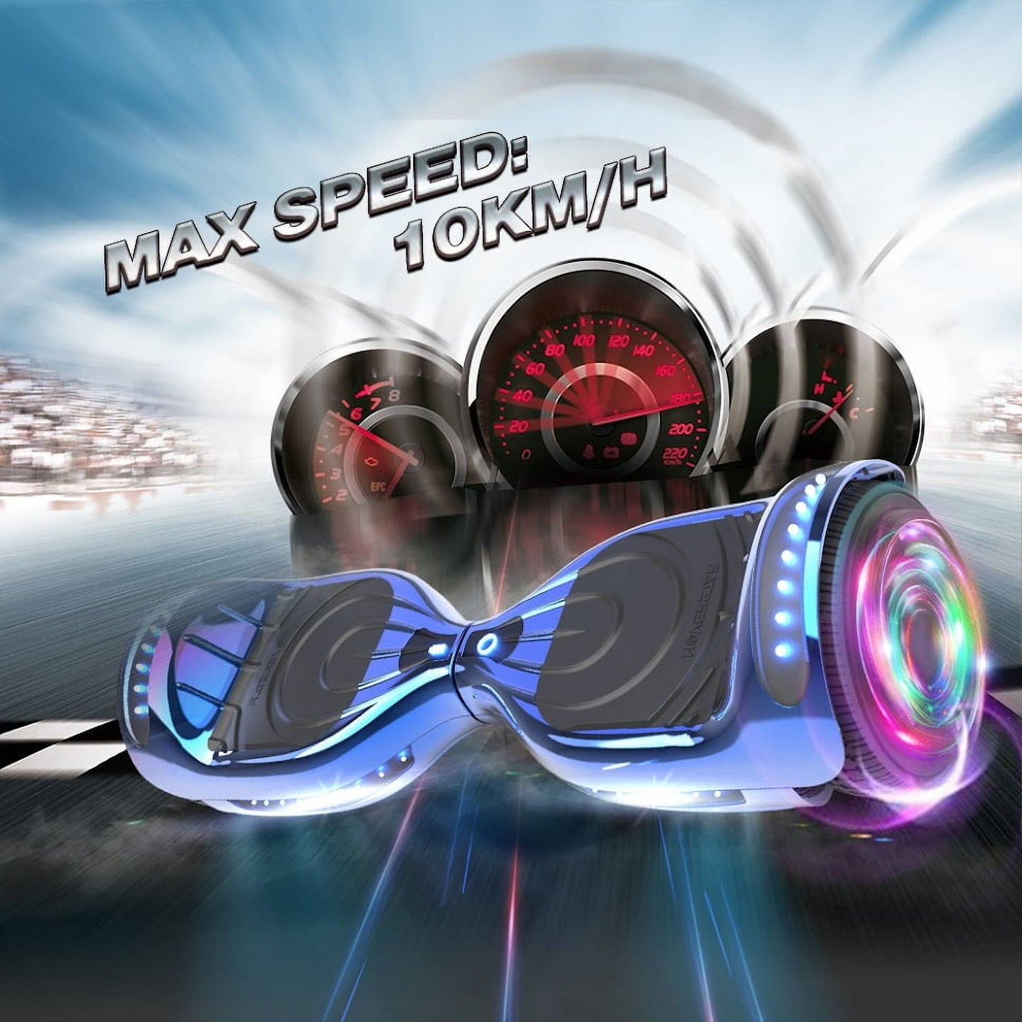 Flash Wheel Hoverboard 6.5" Bluetooth Speaker with LED Light Self Balancing Wheel Electric Scooter - Chrome Blue