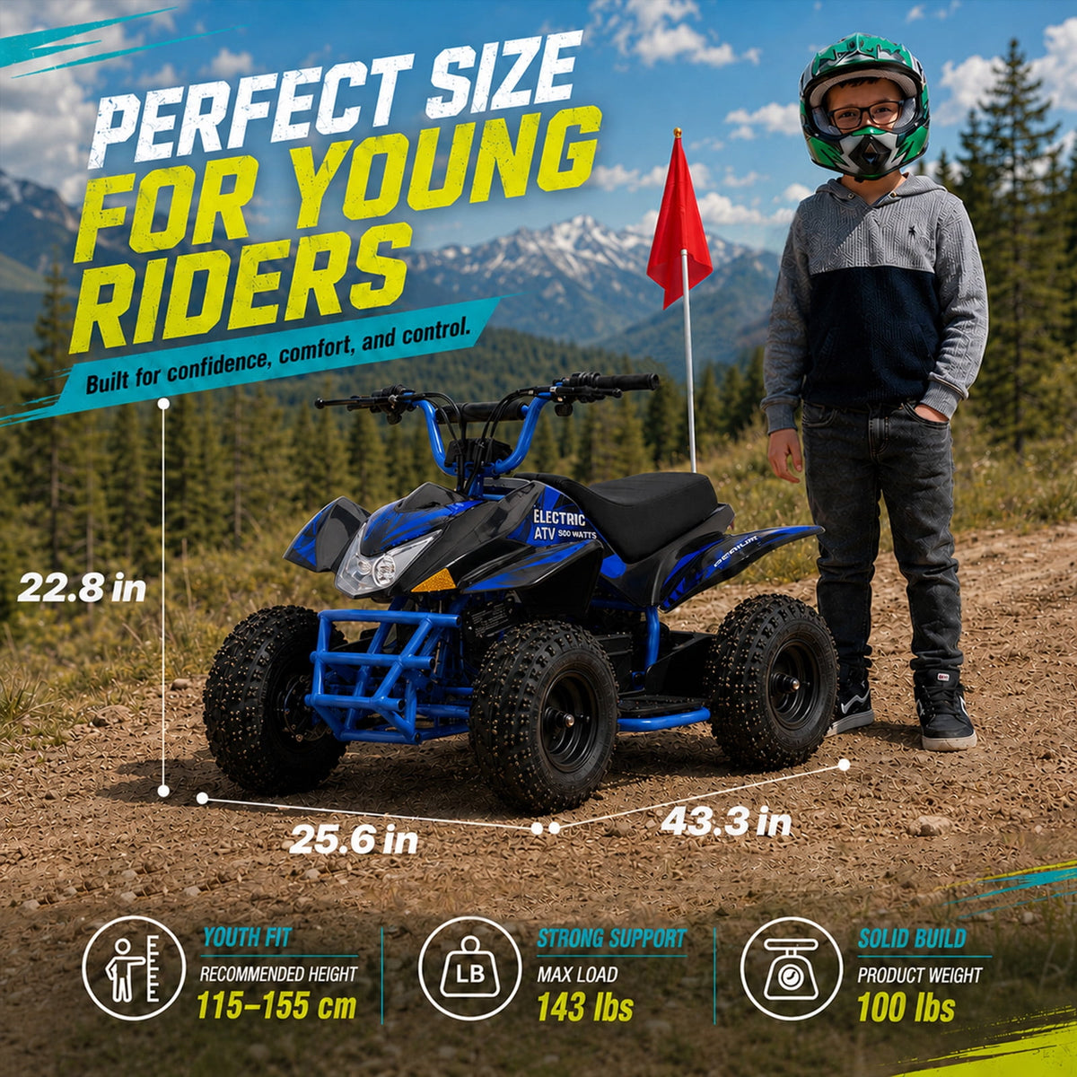 IVFJFV 36V Electric 4 Wheeler, Electric Four Wheeler with Rubber Tires, 500W Off-Road All-Terrain Featuring Dual Speed Adjust, Front Rear Shock Absorbers, Multiple Safety Protection Designs,BLUE