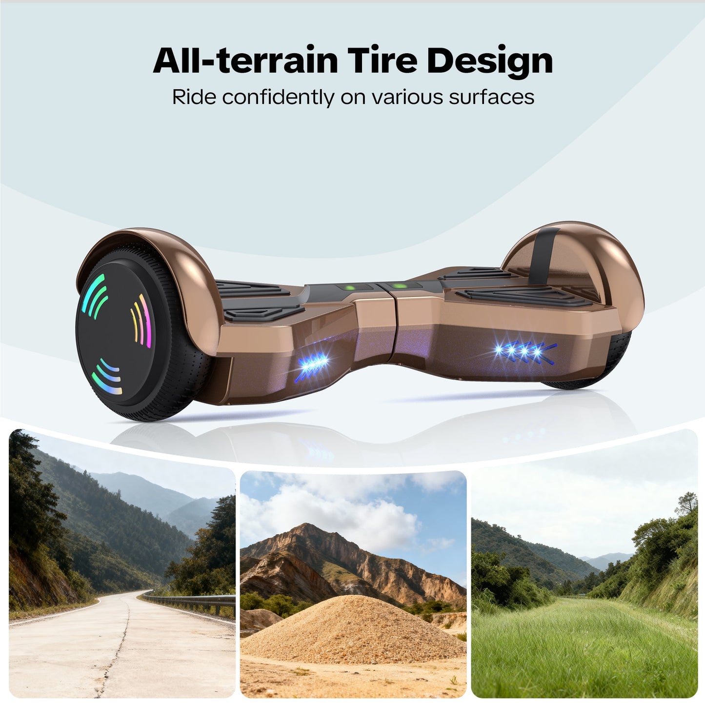 Hover Off Road Board Electric Scooter with LED Lights & 400W Motor, Kids Scooter with 9MPH Max Speed, Electric Scooter with Bluetooth Speakers, Tcdjtc Self-Balance Scooter for Kids