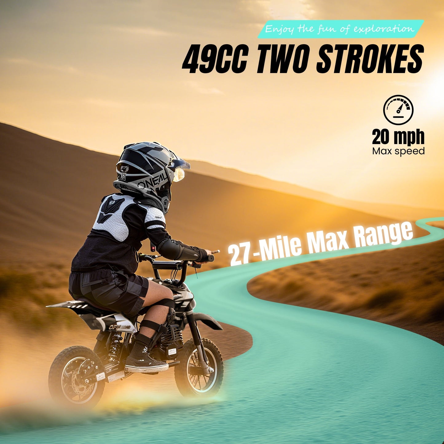 Aoemoe 49cc 2-Stroke Gas Mini Dirt Bike, Off-Road Tires & Disc Brakes, 20mph/160lb, Black
