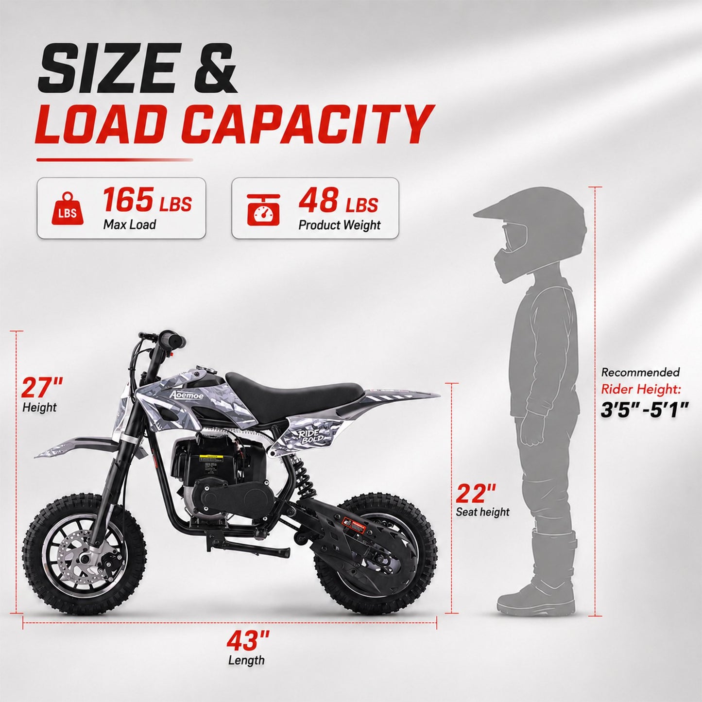 Aoemoe dirt bicycles, 39cc gas power motorcycle, 45×24×16in , 4-Stroke, dirt bicycles for kid 8 14, Black