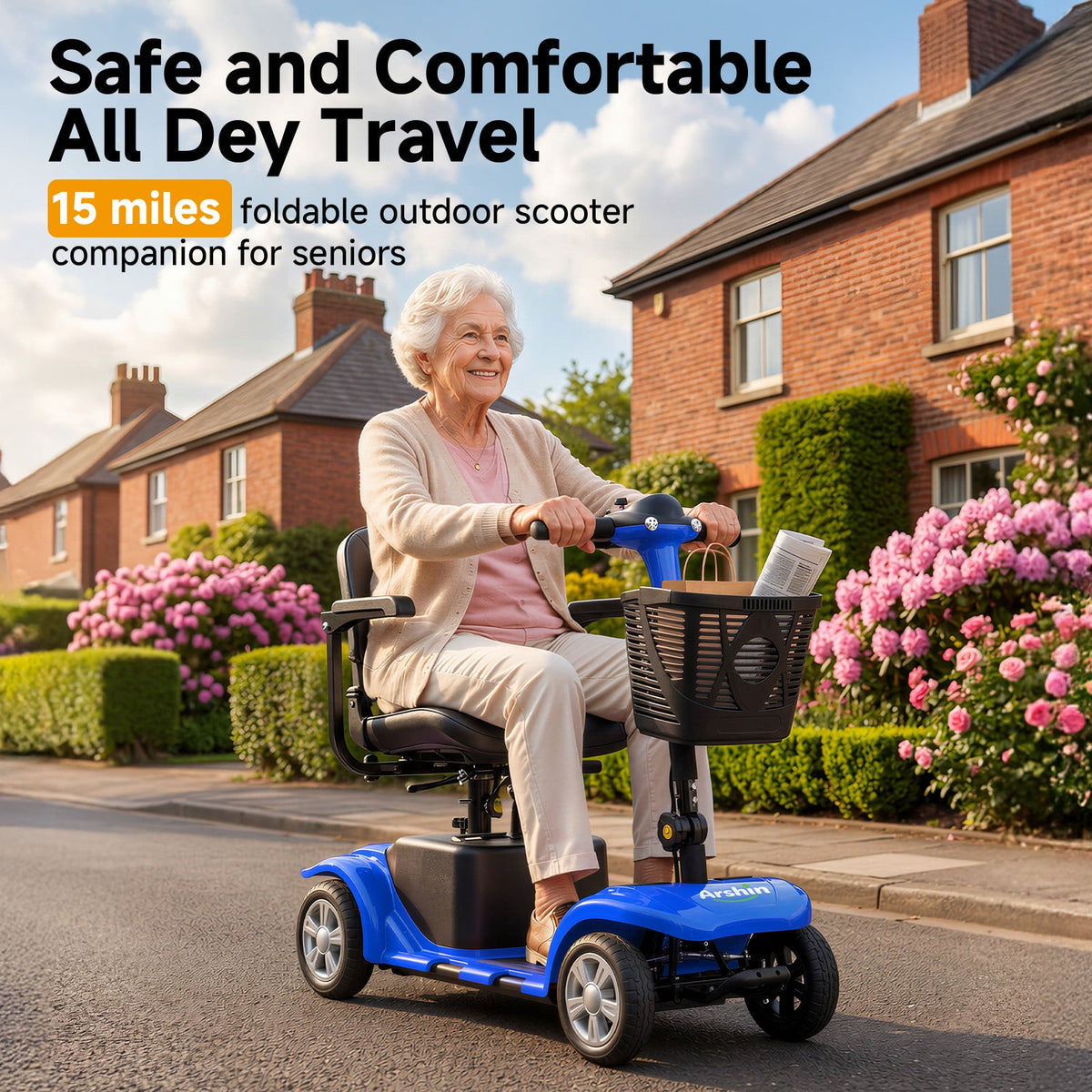 Ostrina Foldable 4-Wheel Mobility Scooter for Seniors,Portable Electric Wheelchair with USB Port,Easy Travel & Daily Use(Classic Blue)
