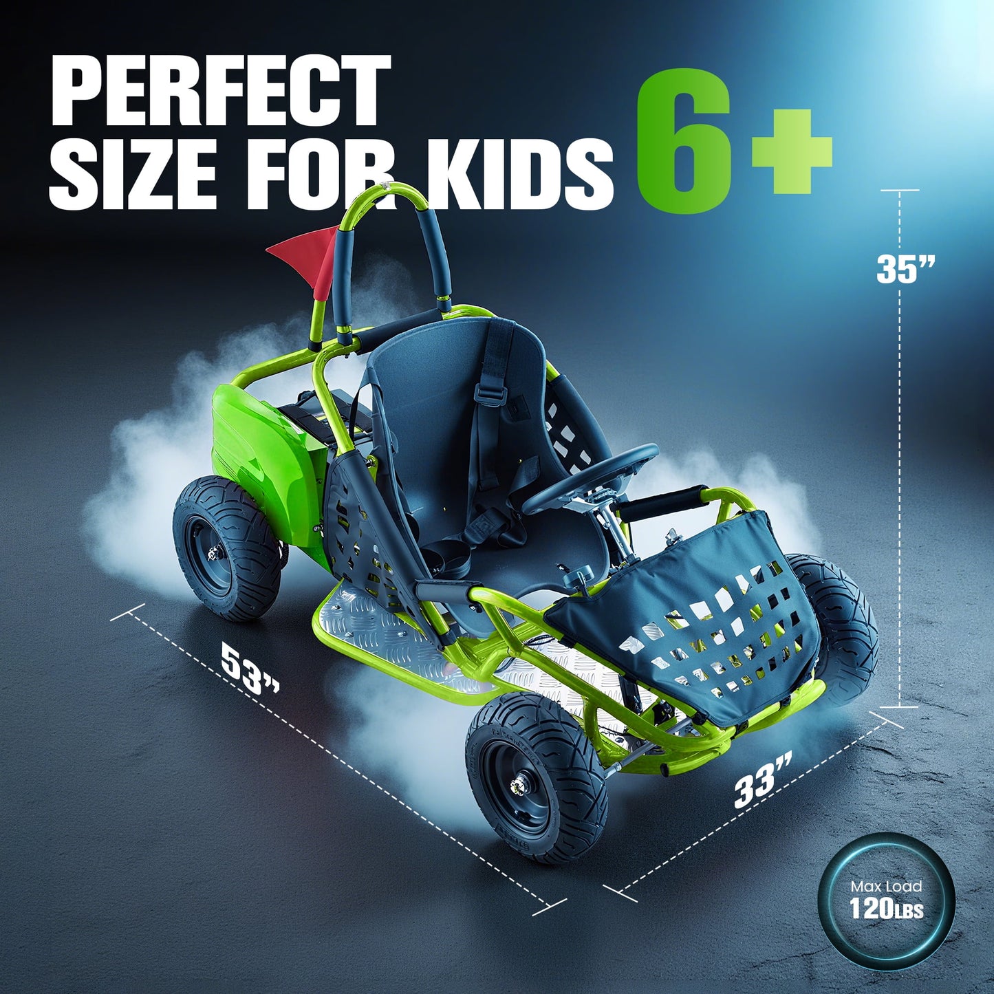 QEASET 48V Electric Go-Kart 1000W Brushless Motor, 20mph Max, 13" All-Terrain Tires, High-Tensile Steel Frame, 4-Point Seat Belt, 3-Speed Control, Hydraulic Disc Brake,Green