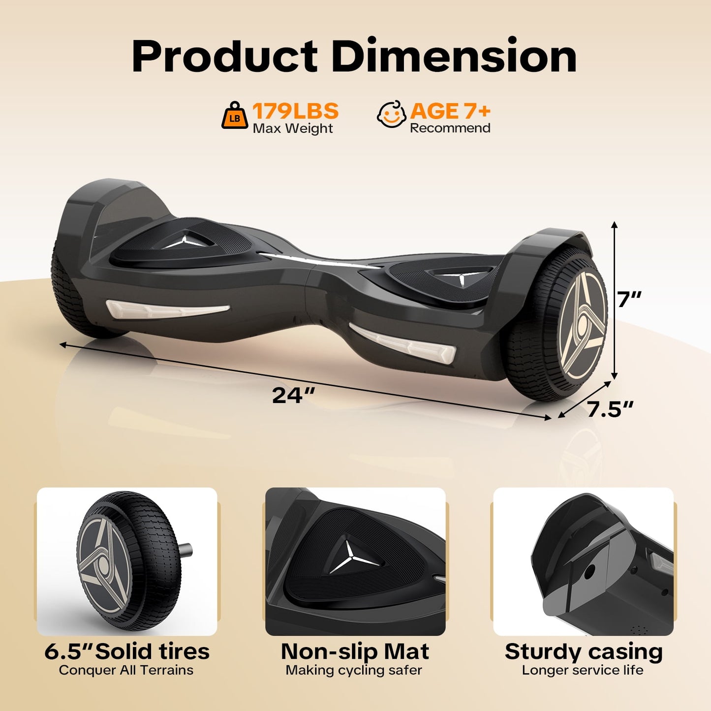 MOSTA All Terrain Self-Balance Scoote ,Electric Scooter Board for Kids & Adults with Bluetooth and Led Lights,6.5 inch, 9 Miles Max 165 lbs capacity Perfect Gift
