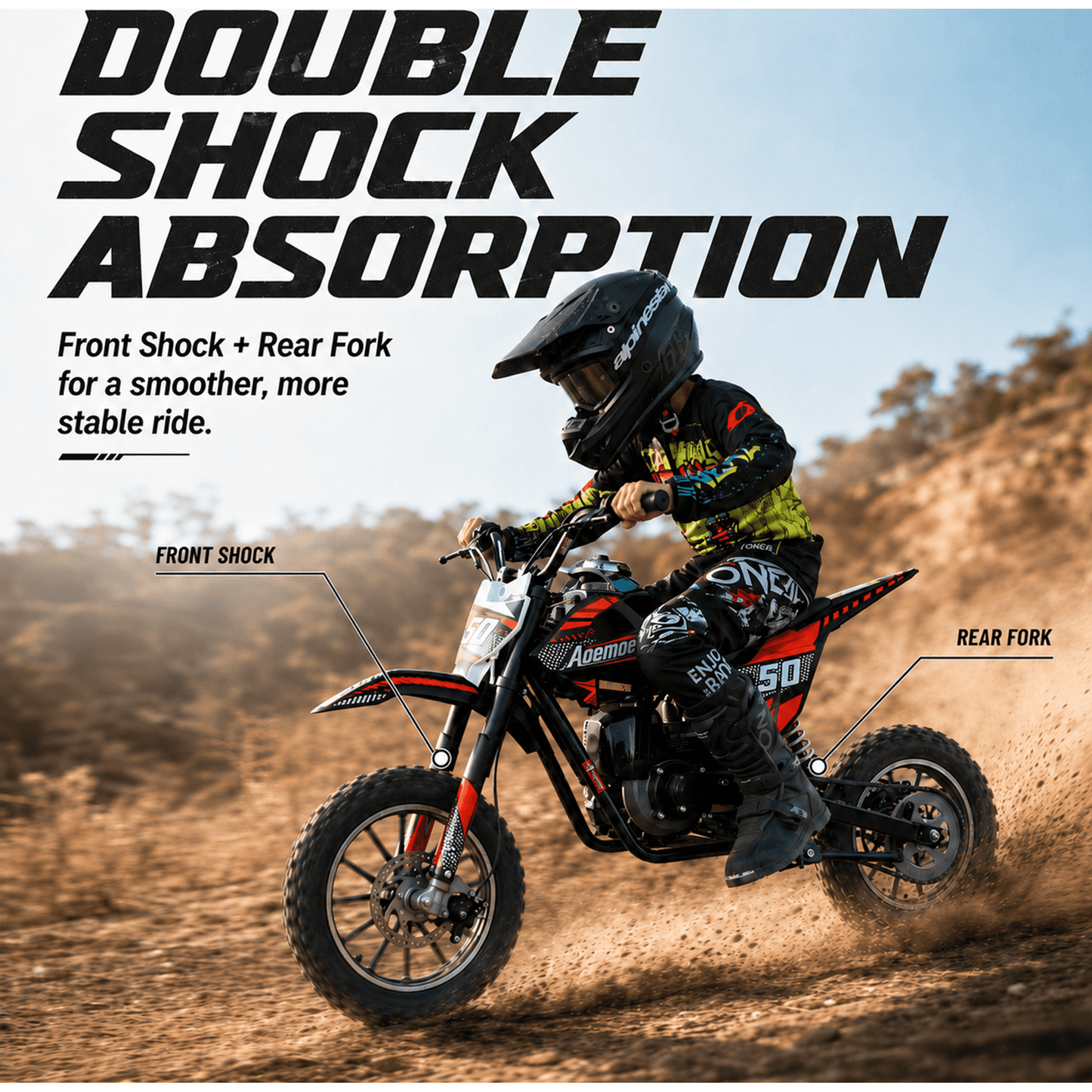 Aoemoe 39cc motor bike, 20mph gas dirt bikes for boys 8 12, Disc Brakes, Max Load 165Lbs, kids dirt bike, Red