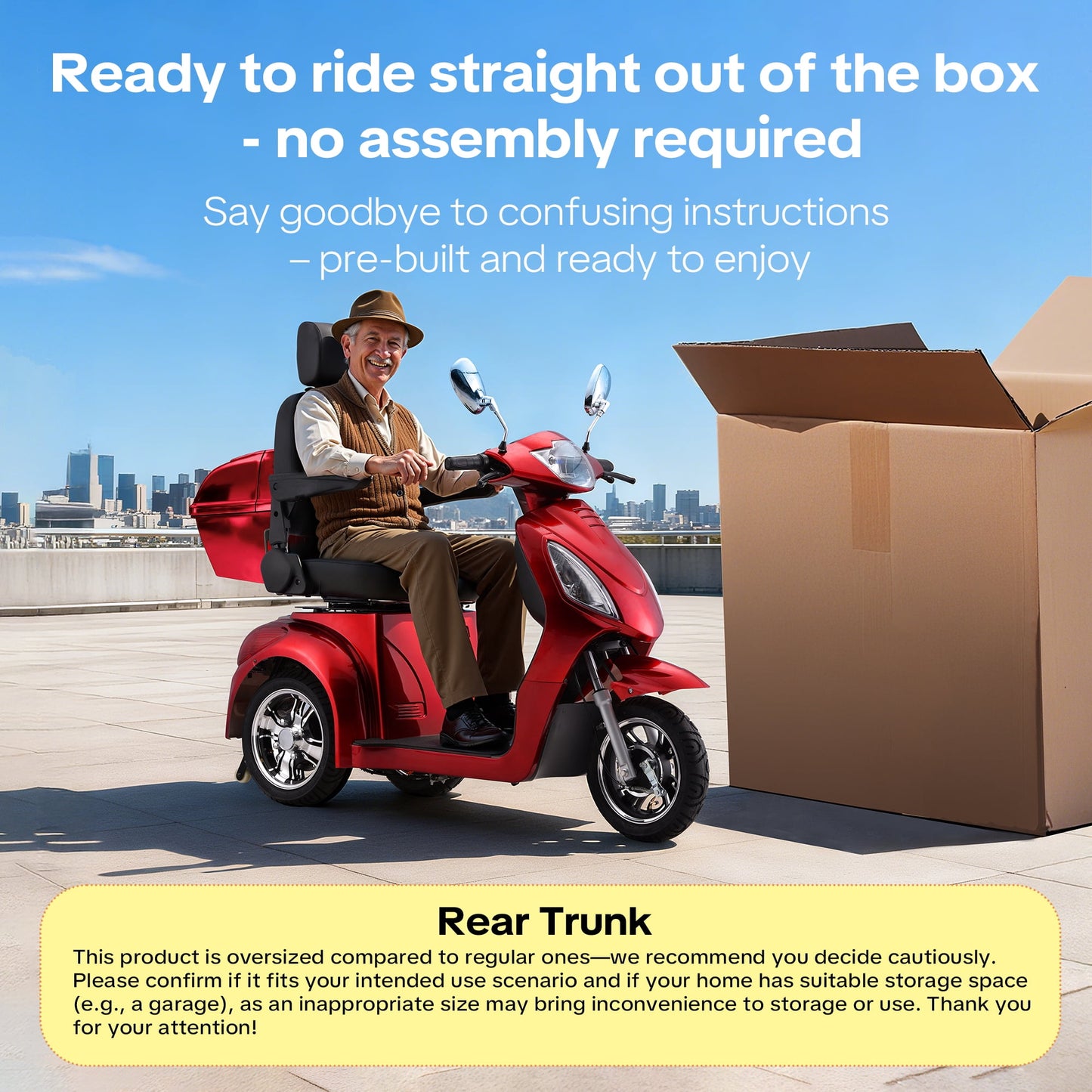 Upgrade Heavy Duty 3 Wheel Mobility Scooter for Seniors & Adults 500lbs Capacity,Arshin Electric Powered Wheelchair Device for Travel,800W All Terrain Mobility Scooter,31 Miles Range,7-15 Mph(Red)