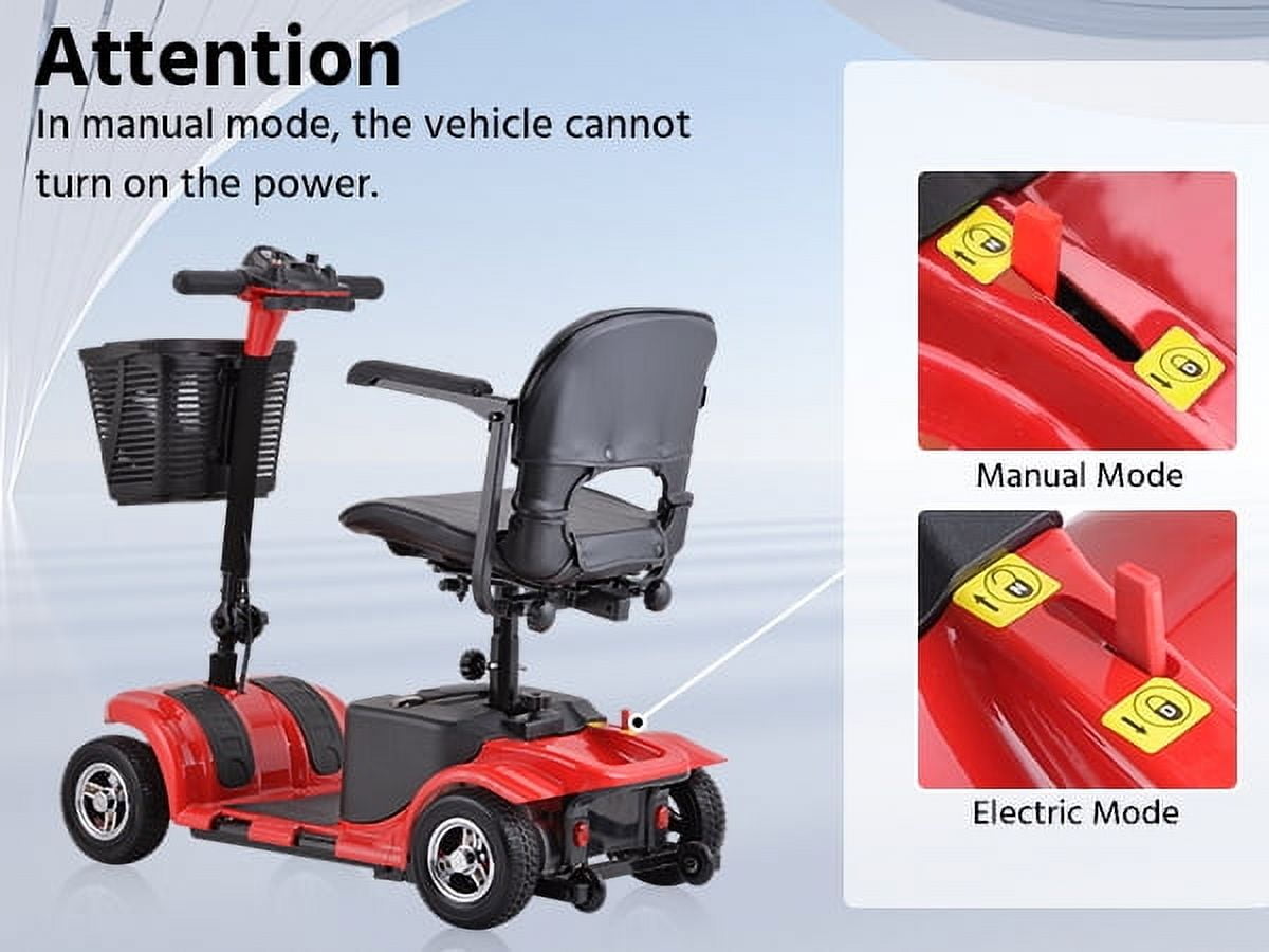 4 Wheels Mobility Scooter for Adults, Senior Electric Powered Chargeable Device for Travel, Lightweight and Portable, with LED Headlights and Basket, Charger Included (Silver)