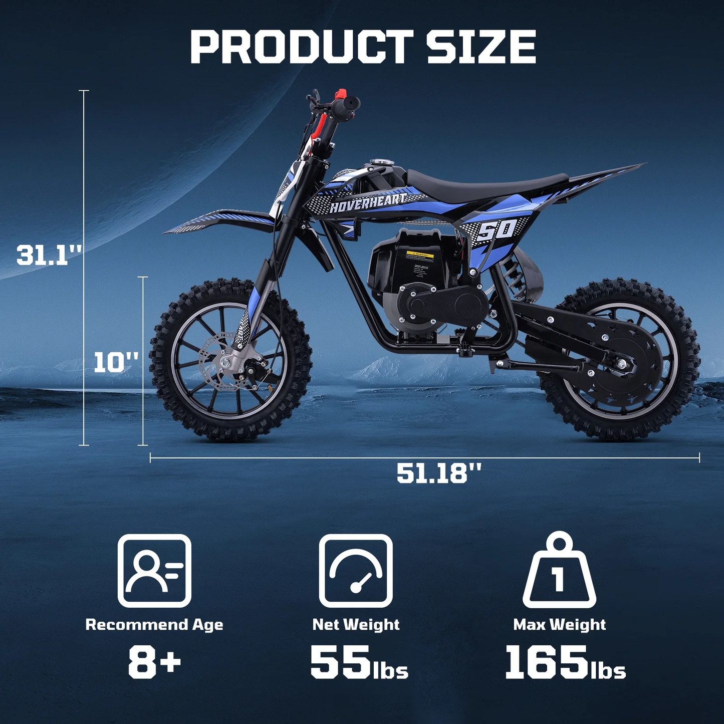 QEASET 49CC 4-Stroke Gas Powered Dirt Bike for Adults & Teens, off Road Tire, Pull Start